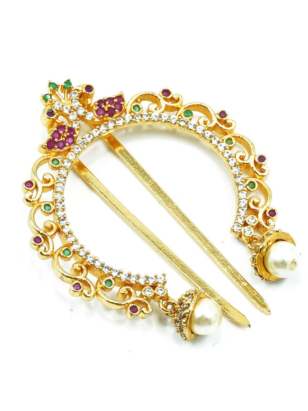 Gold plated Emerald Faux stone Studded Hair Pin Amboda Rakhdi - Griiham