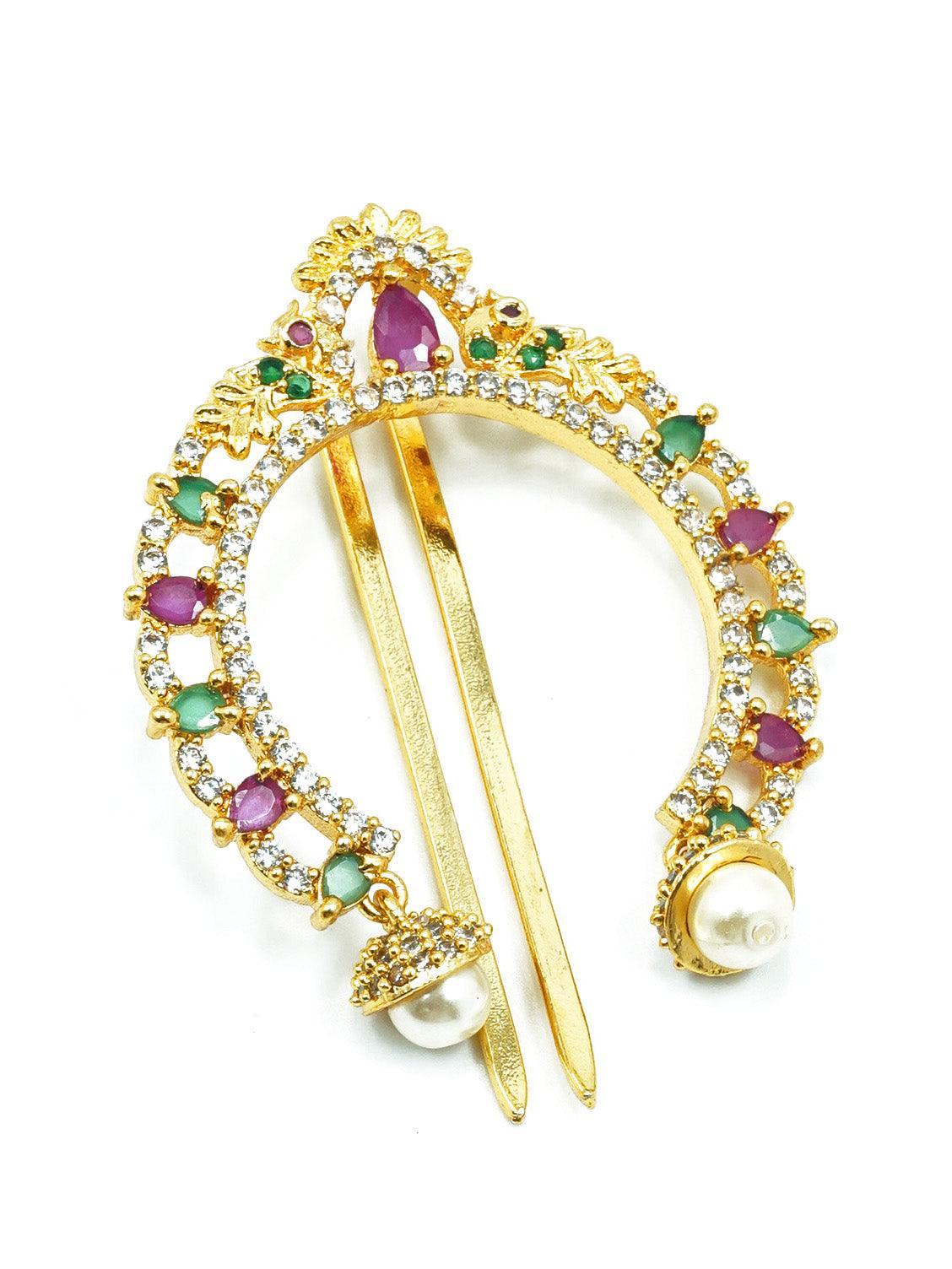 Gold plated Emerald Faux stone Studded Hair Pin Amboda Rakhdi - Griiham