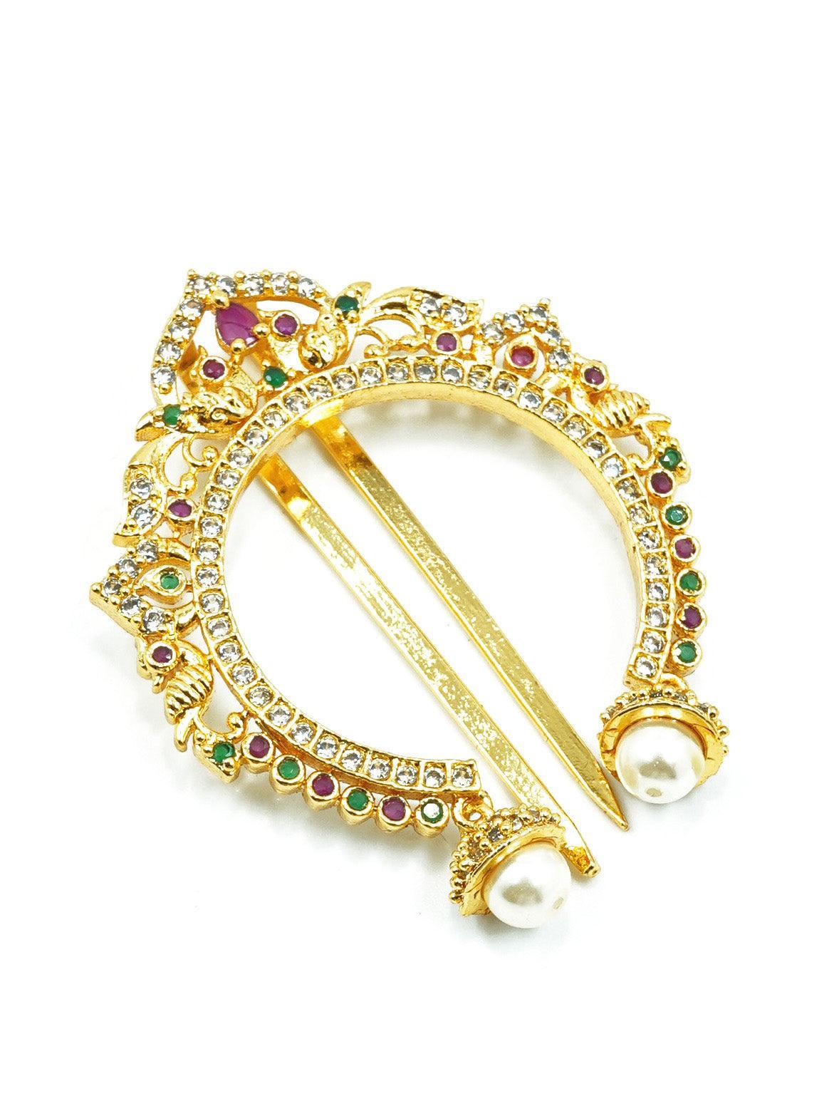 Gold plated Emerald Faux stone Studded Hair Pin Amboda Rakhdi - Griiham