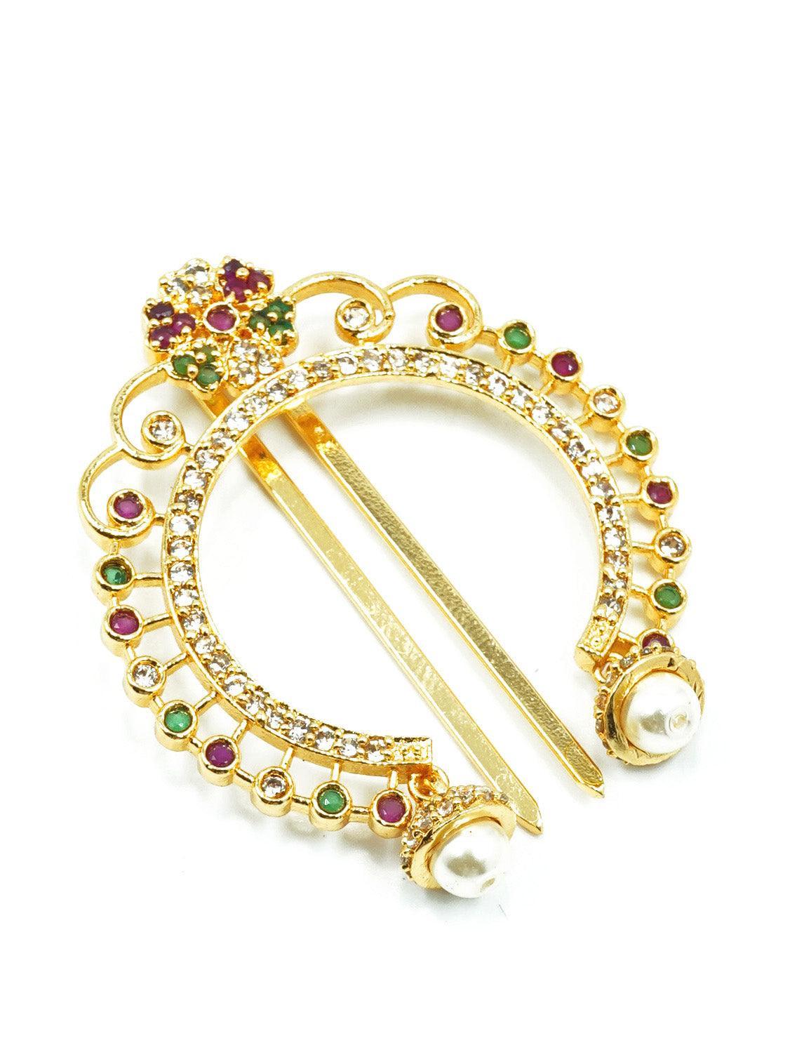 Gold plated Emerald Faux stone Studded Hair Pin Amboda Rakhdi - Griiham