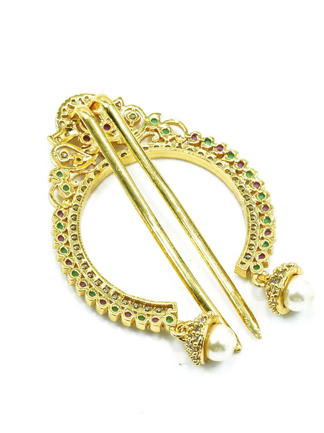 Gold plated Emerald Faux stone Studded Hair Pin Amboda Rakhdi - Griiham