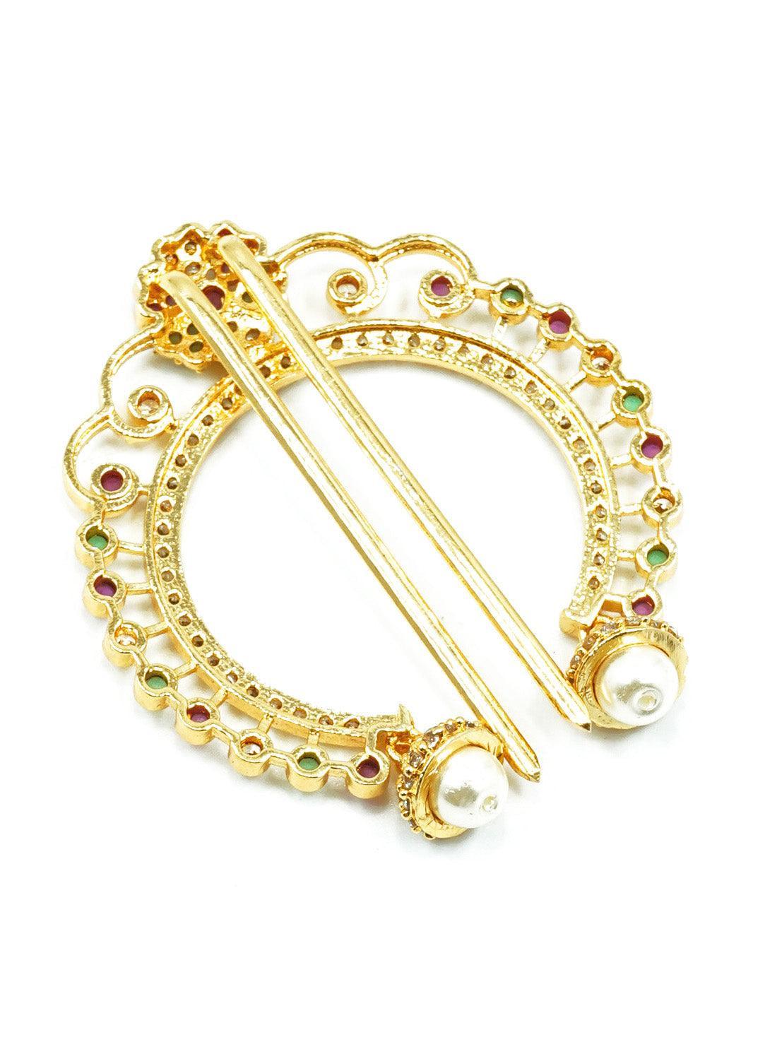 Gold plated Emerald Faux stone Studded Hair Pin Amboda Rakhdi - Griiham