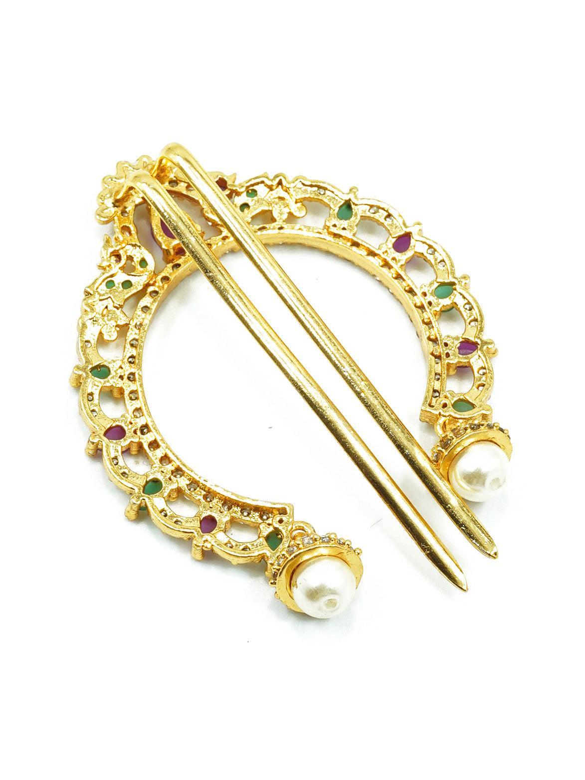 Gold plated Emerald Faux stone Studded Hair Pin Amboda Rakhdi - Griiham