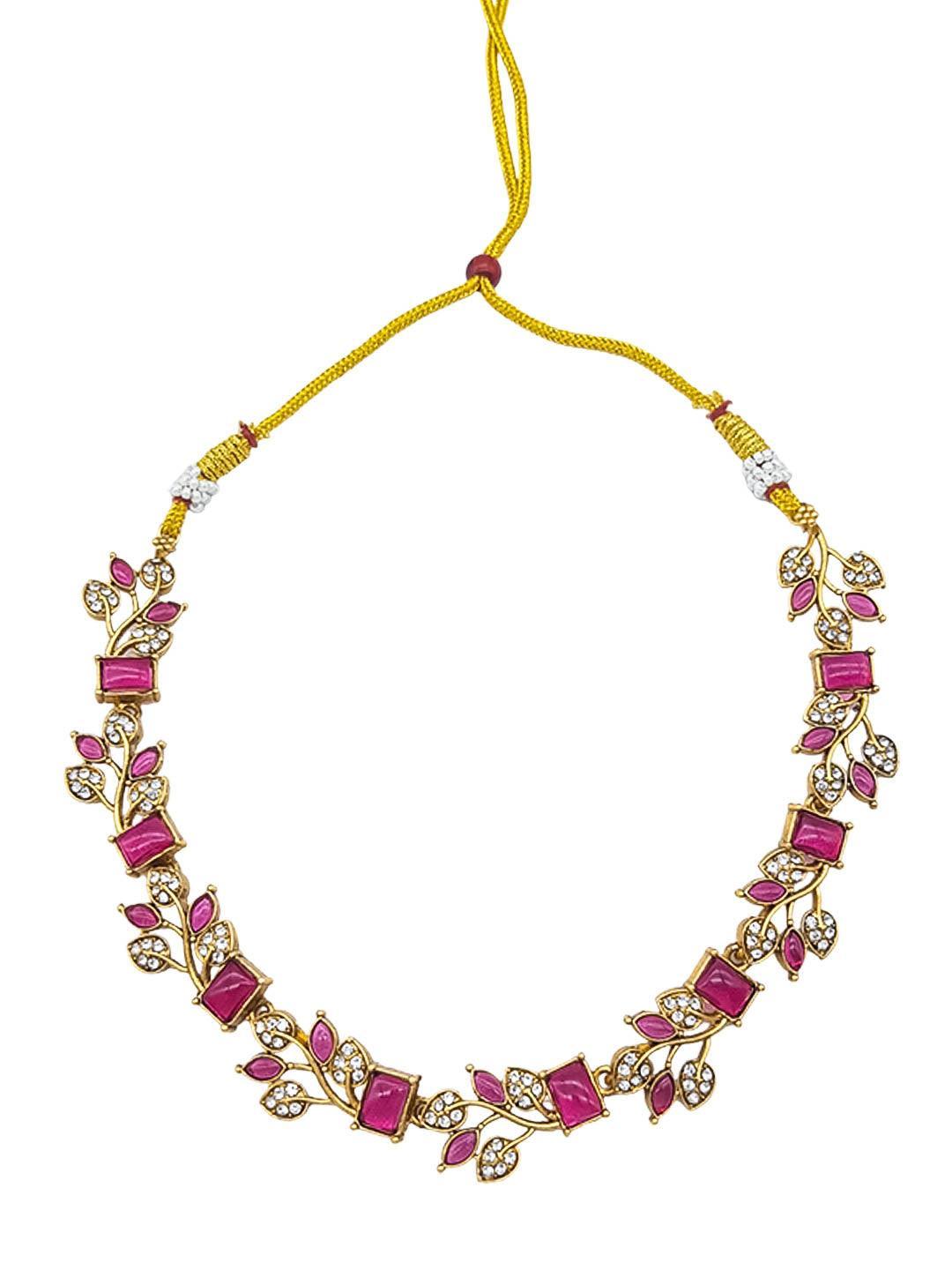 Gold plated Leaf motif Colored stones Necklace Set - Griiham