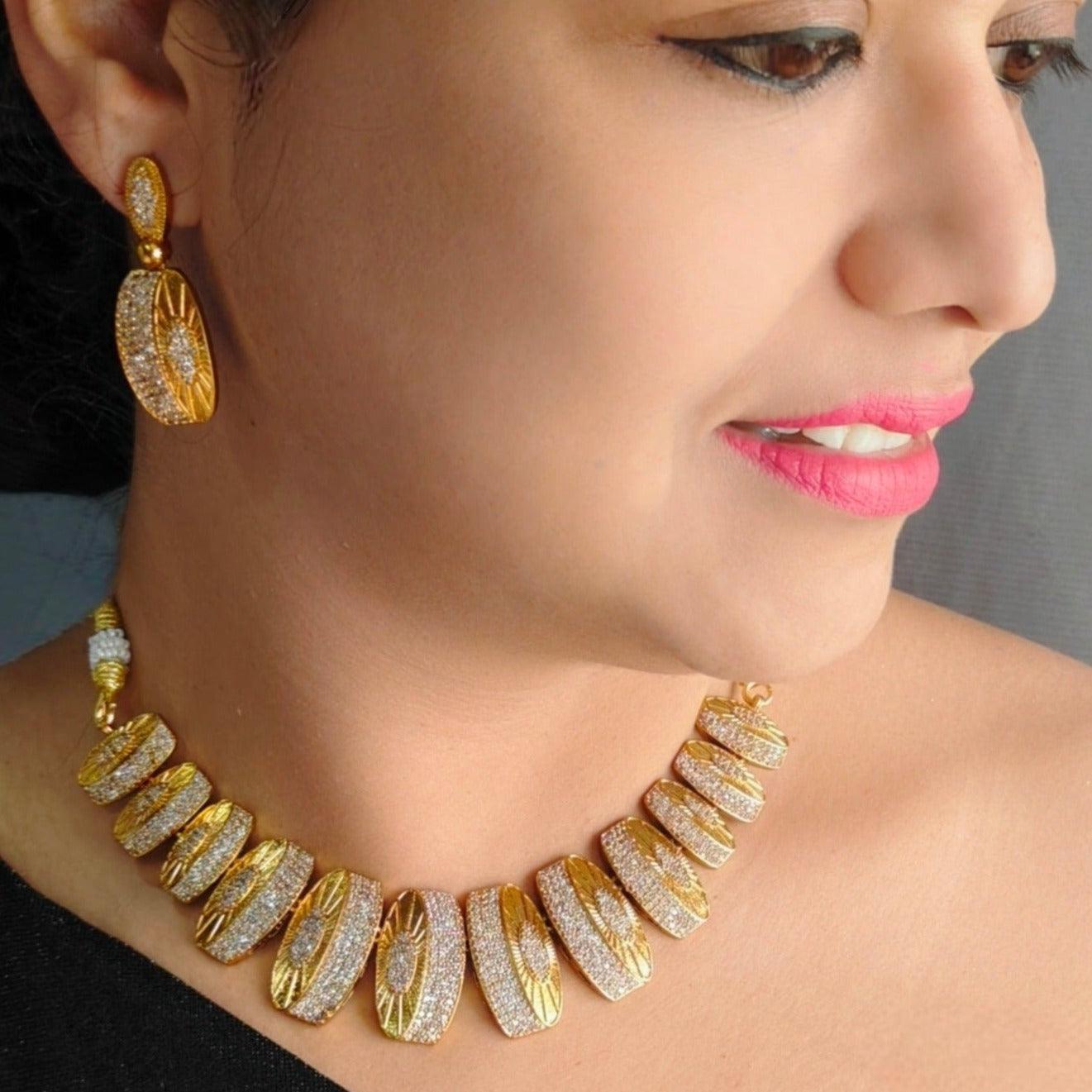 Gold plated Light weight Jaali work Necklace Set - Griiham