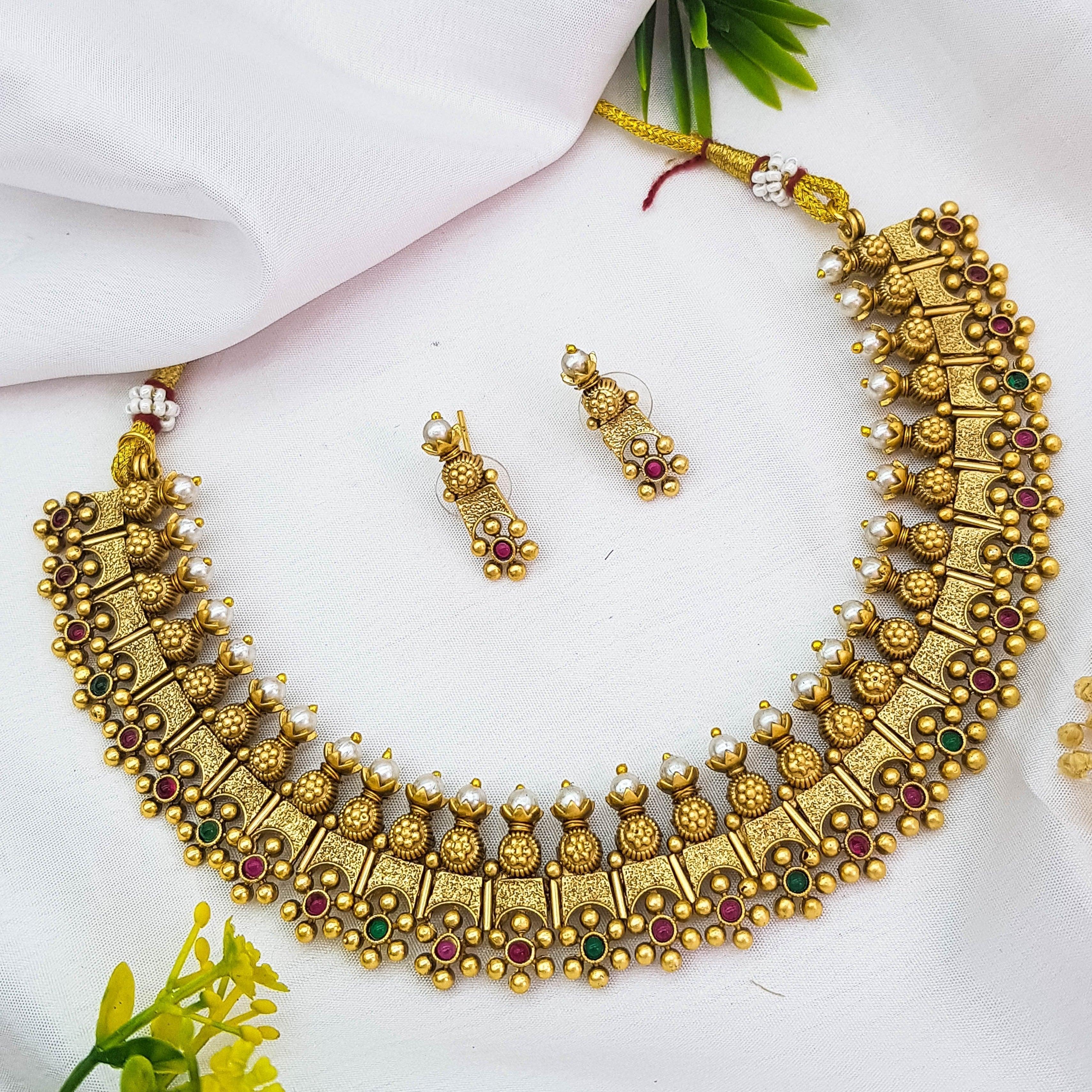 Gold plated Multi colored stone Necklace Set - Griiham