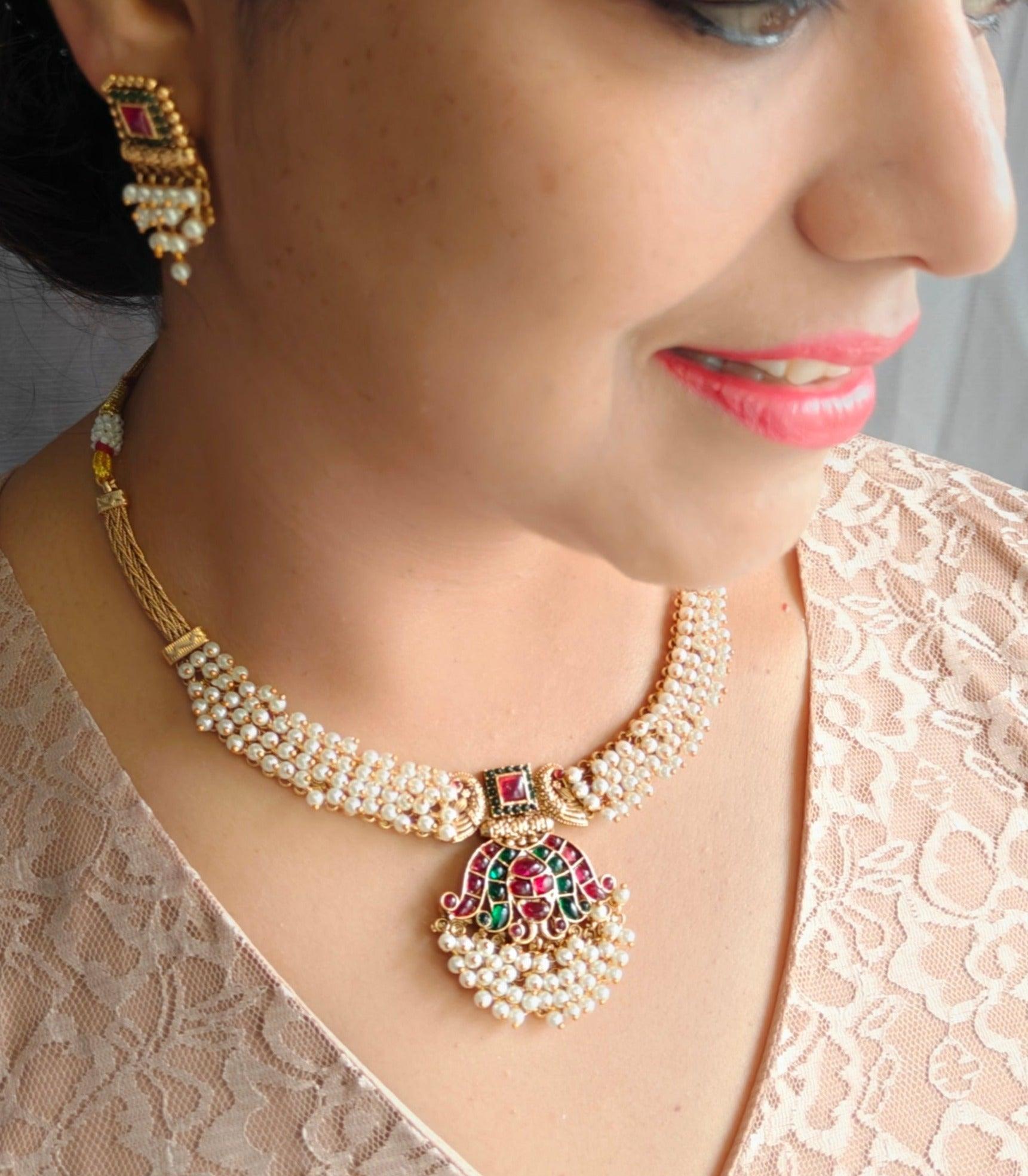 Gold plated Multicolor with pearl Necklace Set - Griiham