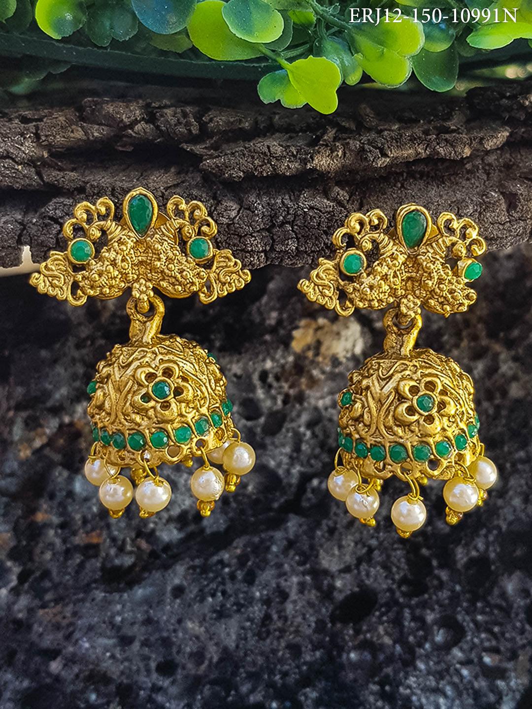 Gold plated Peacock AD Jhumka Earrings