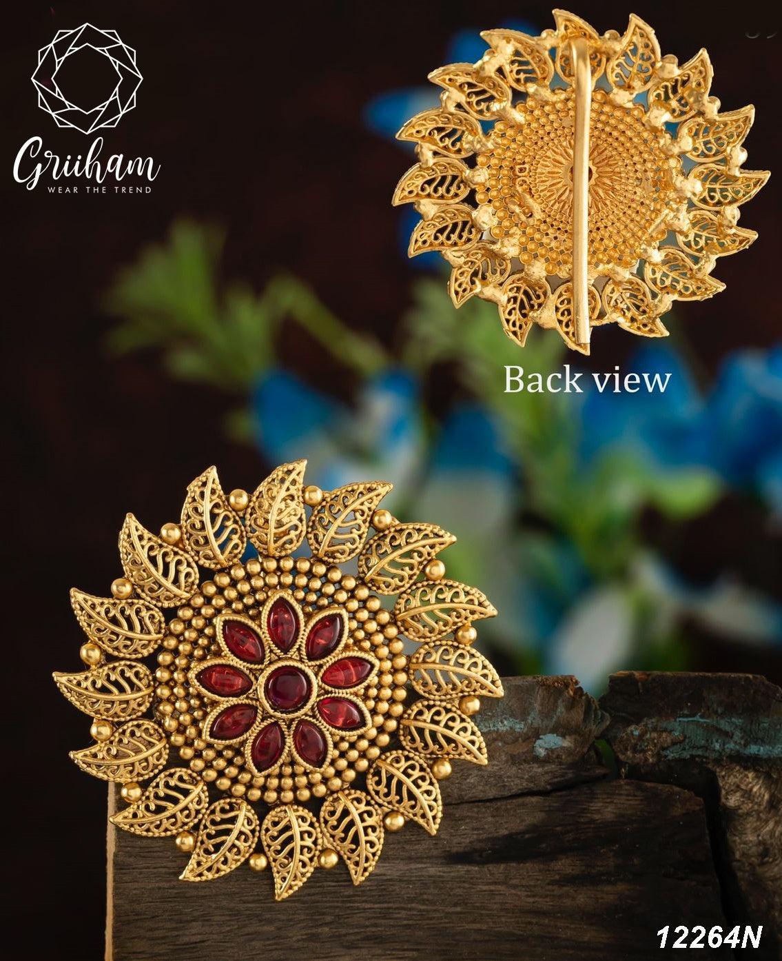 Gold plated Ruby Faux stone Studded Hair Pin Amboda Rakhdi - Griiham