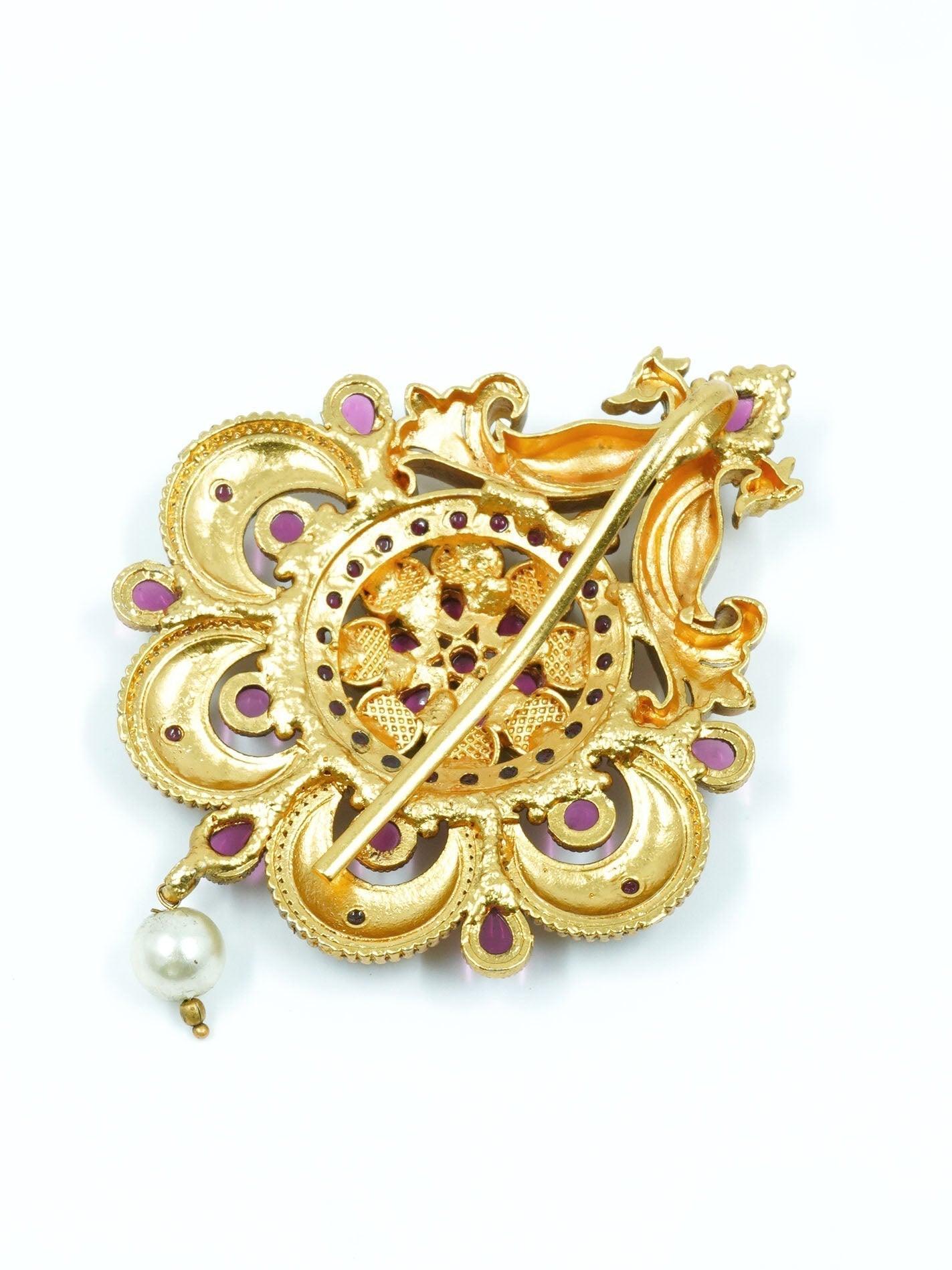 Gold plated Ruby Faux stone Studded Hair Pin Amboda Rakhdi - Griiham