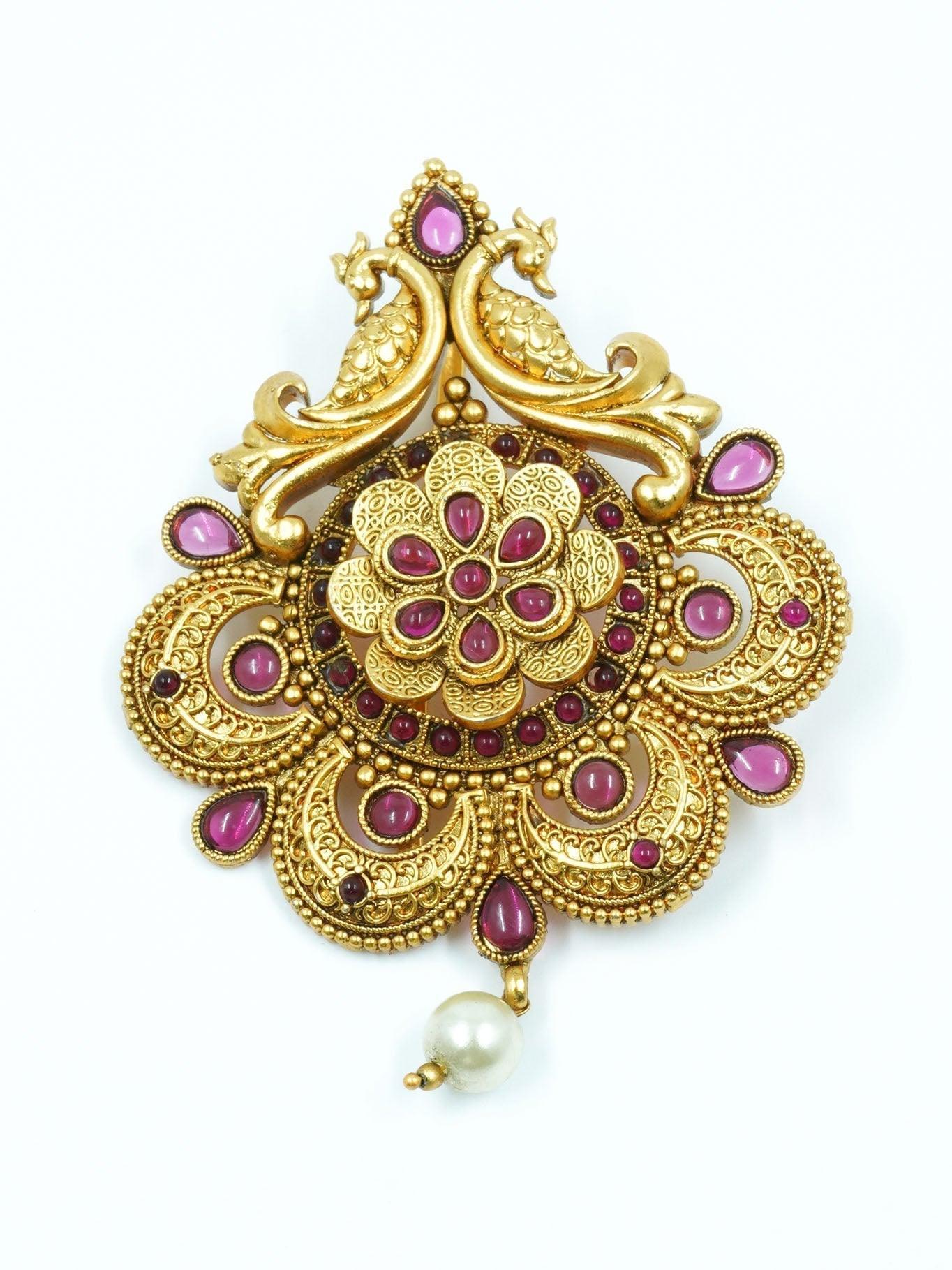 Gold plated Ruby Faux stone Studded Hair Pin Amboda Rakhdi - Griiham