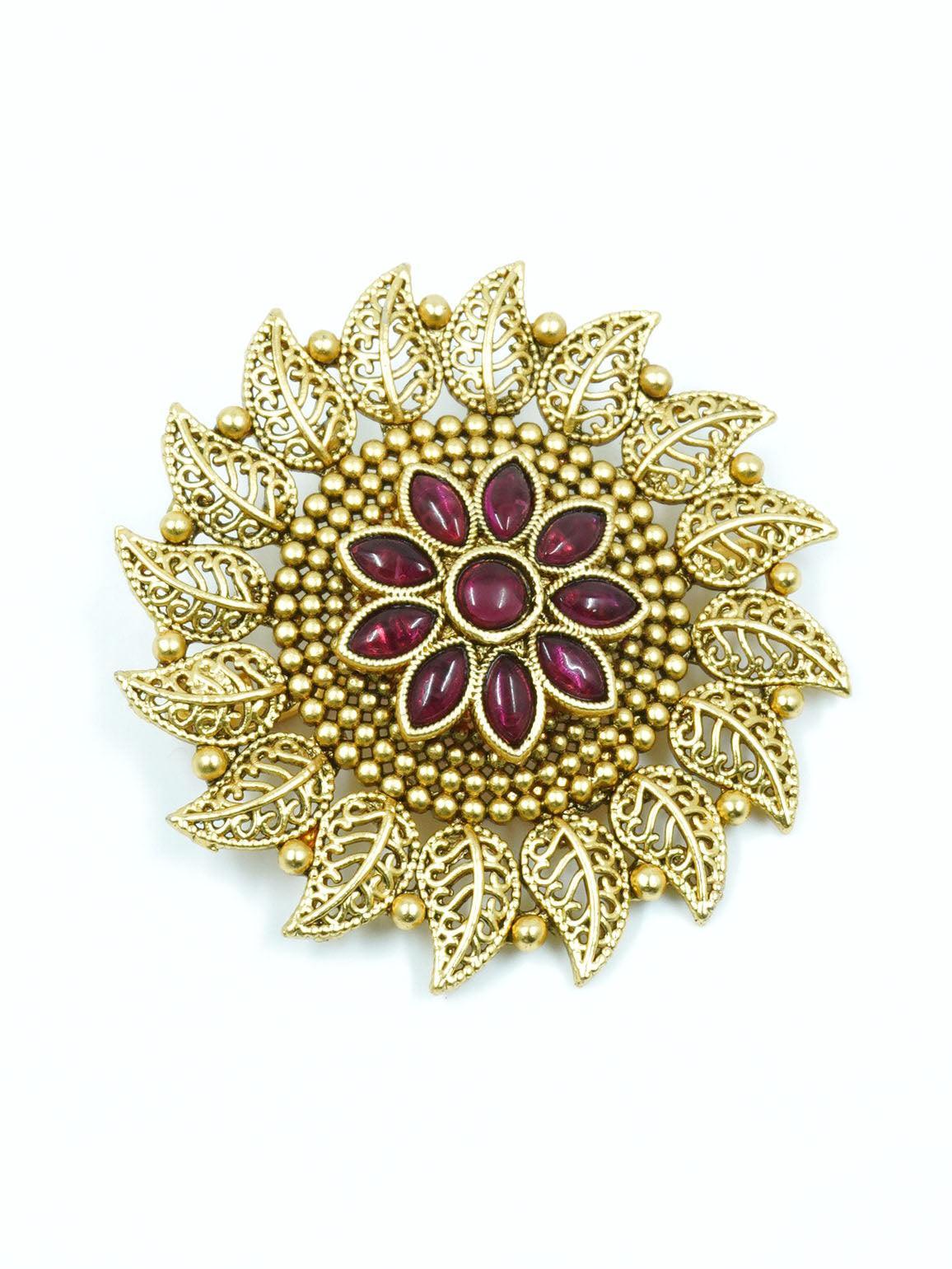 Gold plated Ruby Faux stone Studded Hair Pin Amboda Rakhdi - Griiham