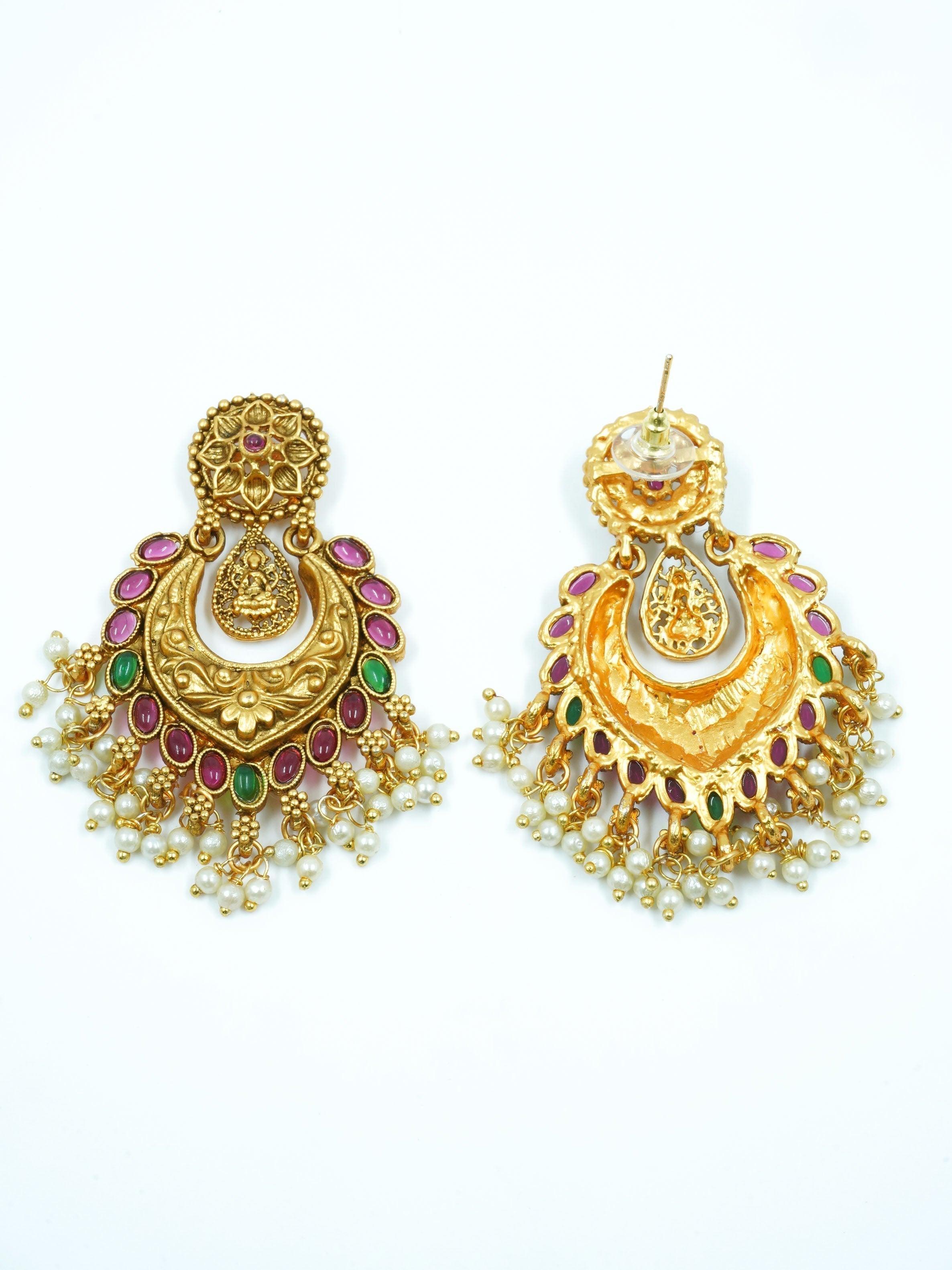 Gold plated Temple design Jhumka Earrings - Griiham