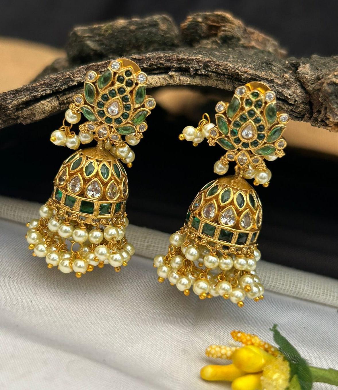 Gold plated Temple design Jhumka Earrings - Griiham