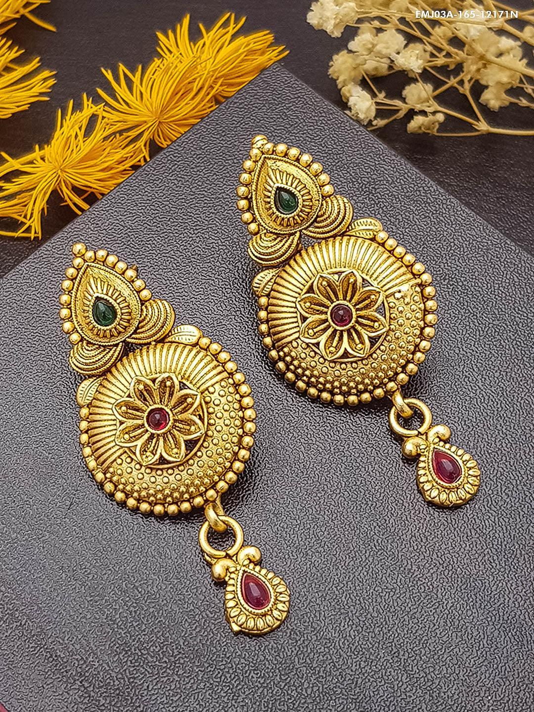 Gold plated Temple design Jhumka Earrings