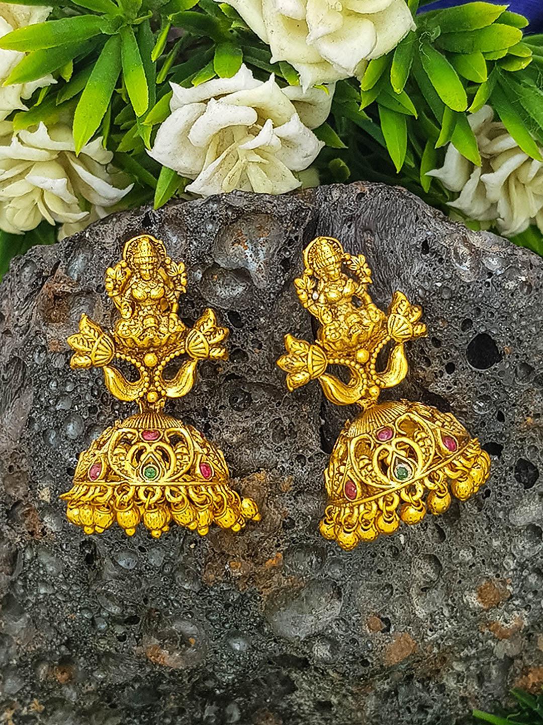 Gold plated Temple design Jhumka Earrings