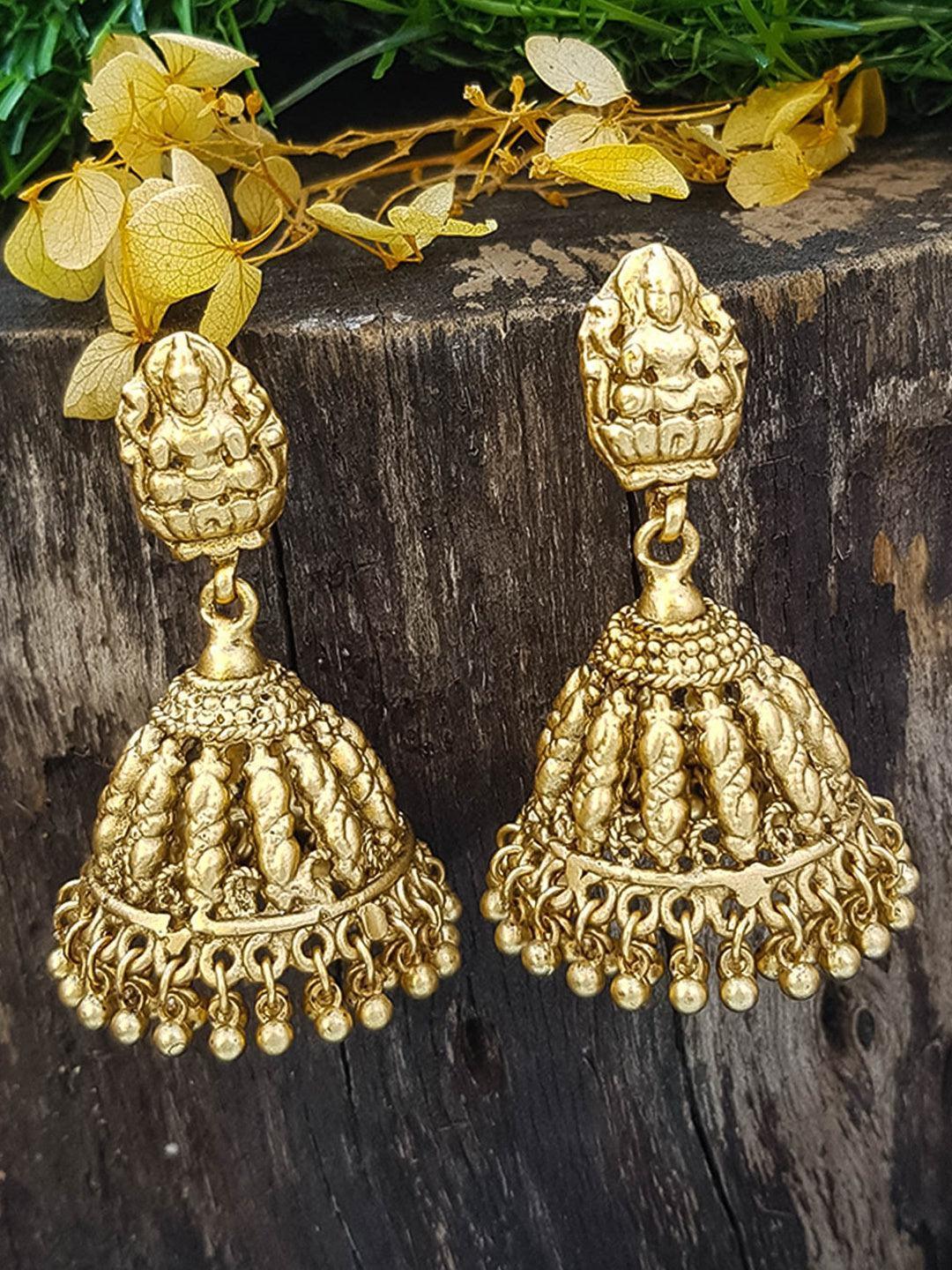 Gold plated Temple design Jhumka Earrings