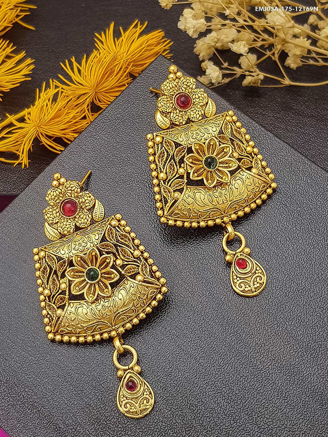 Gold plated Temple design Jhumka Earrings