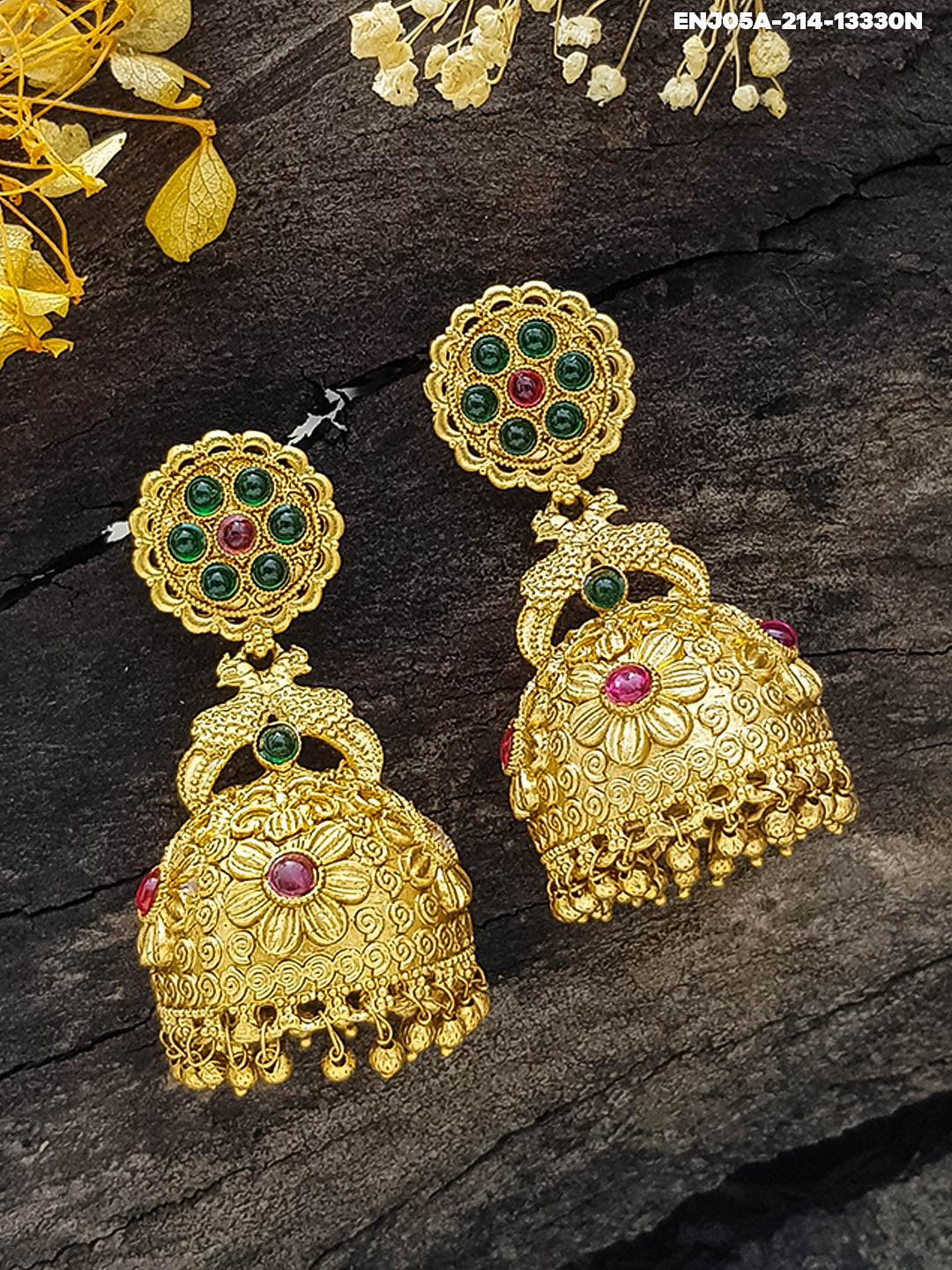 Gold plated Temple design Jhumka Earrings