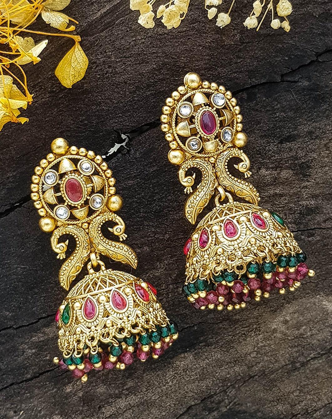 Gold plated Temple design Jhumka Earrings