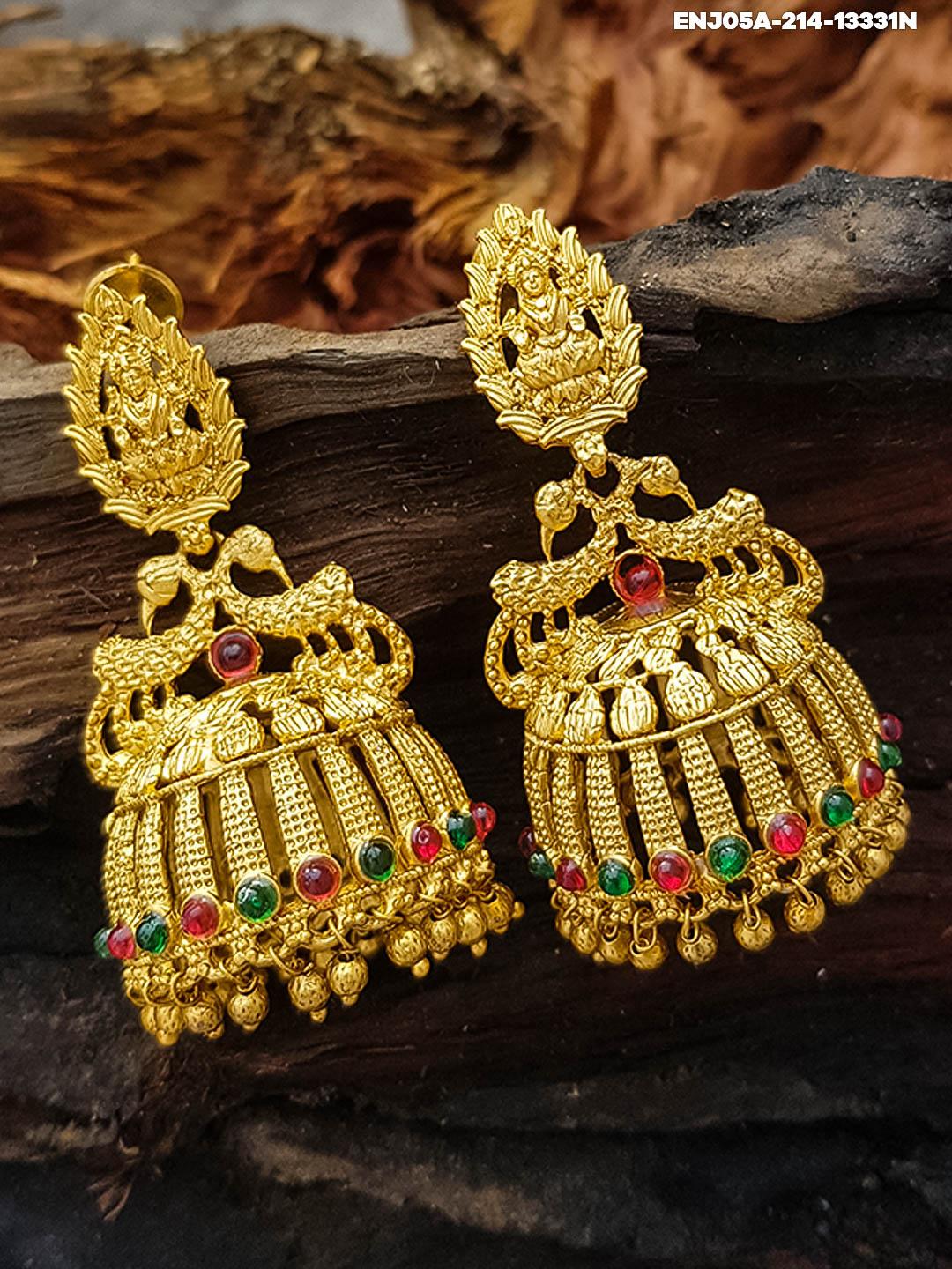 Gold plated Temple design Jhumka Earrings