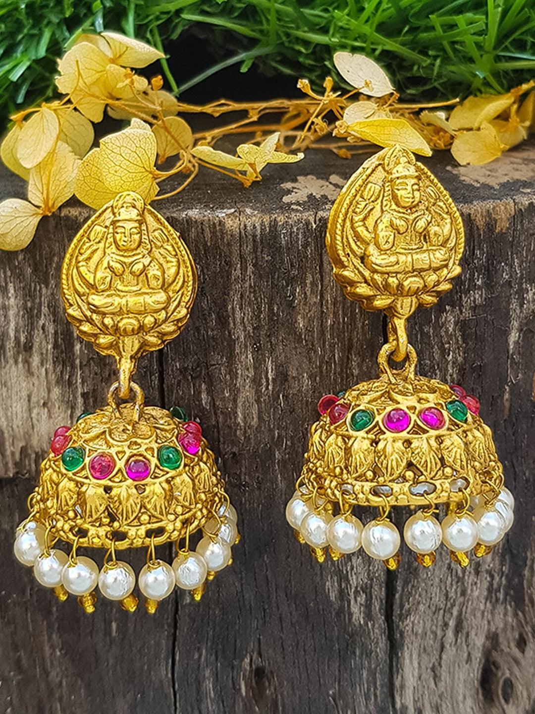 Gold plated Temple design Jhumka Earrings