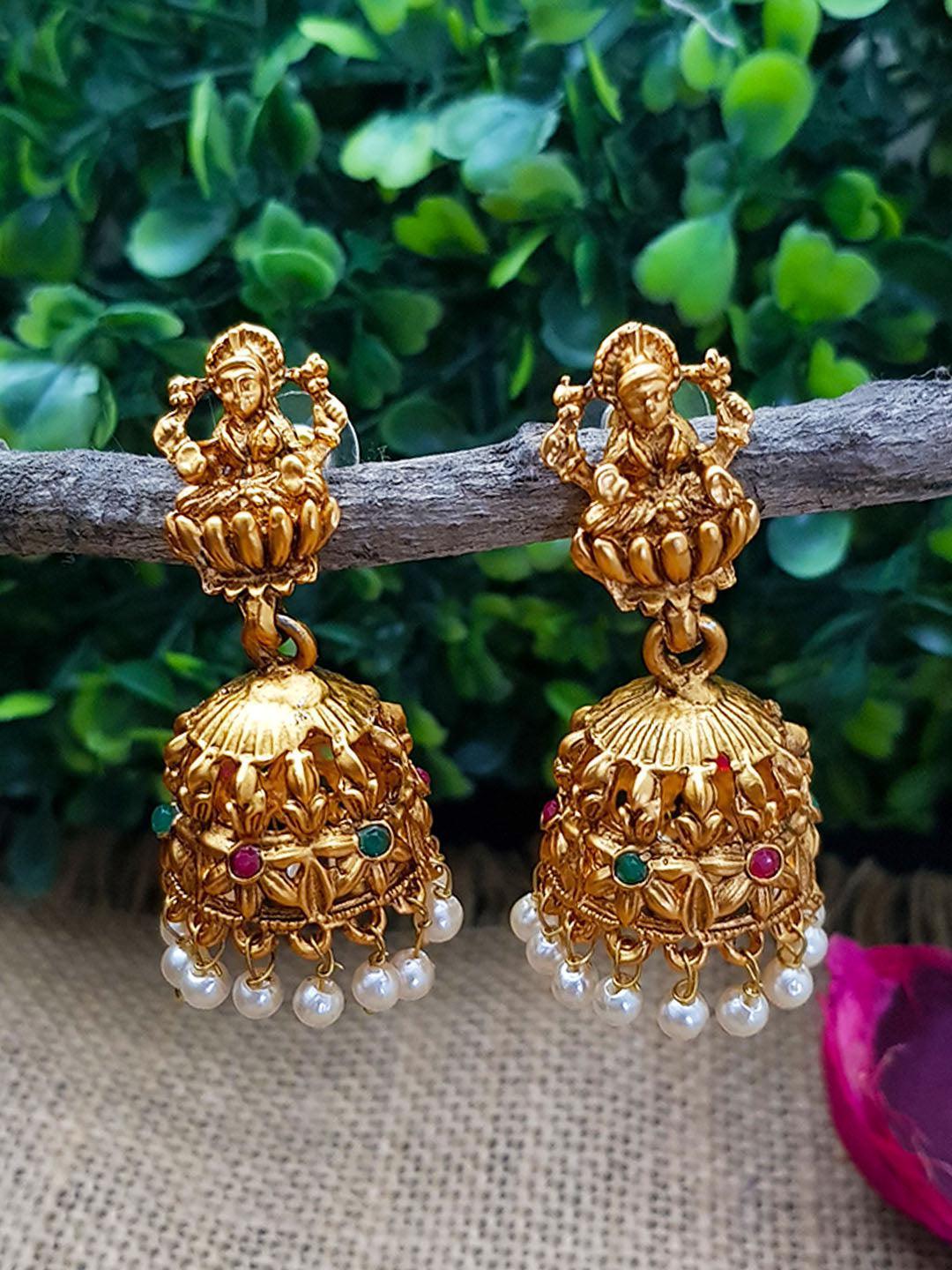 Gold plated Temple design Jhumki Earrings