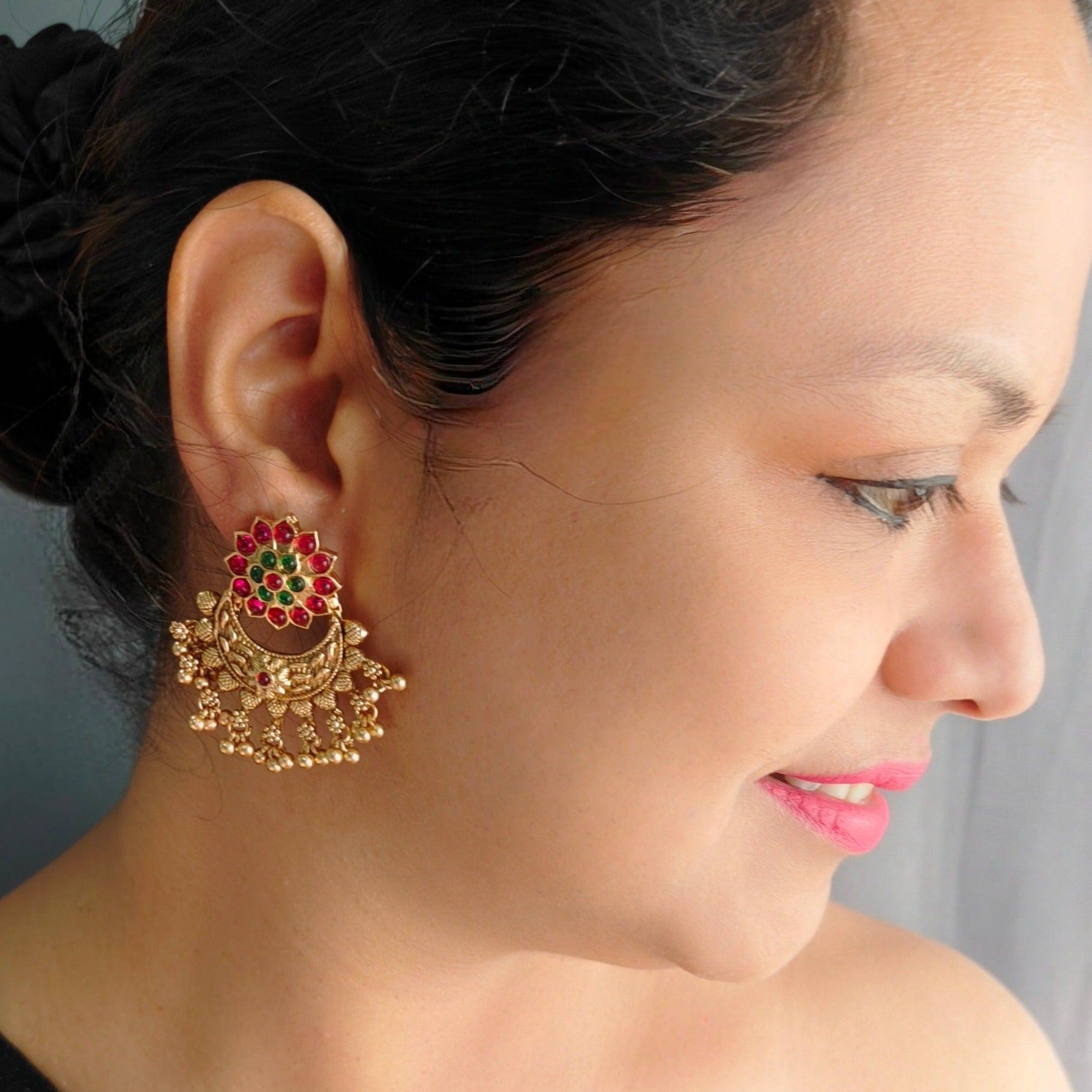 Gold plated chandbali Earrings Jhumka - Griiham