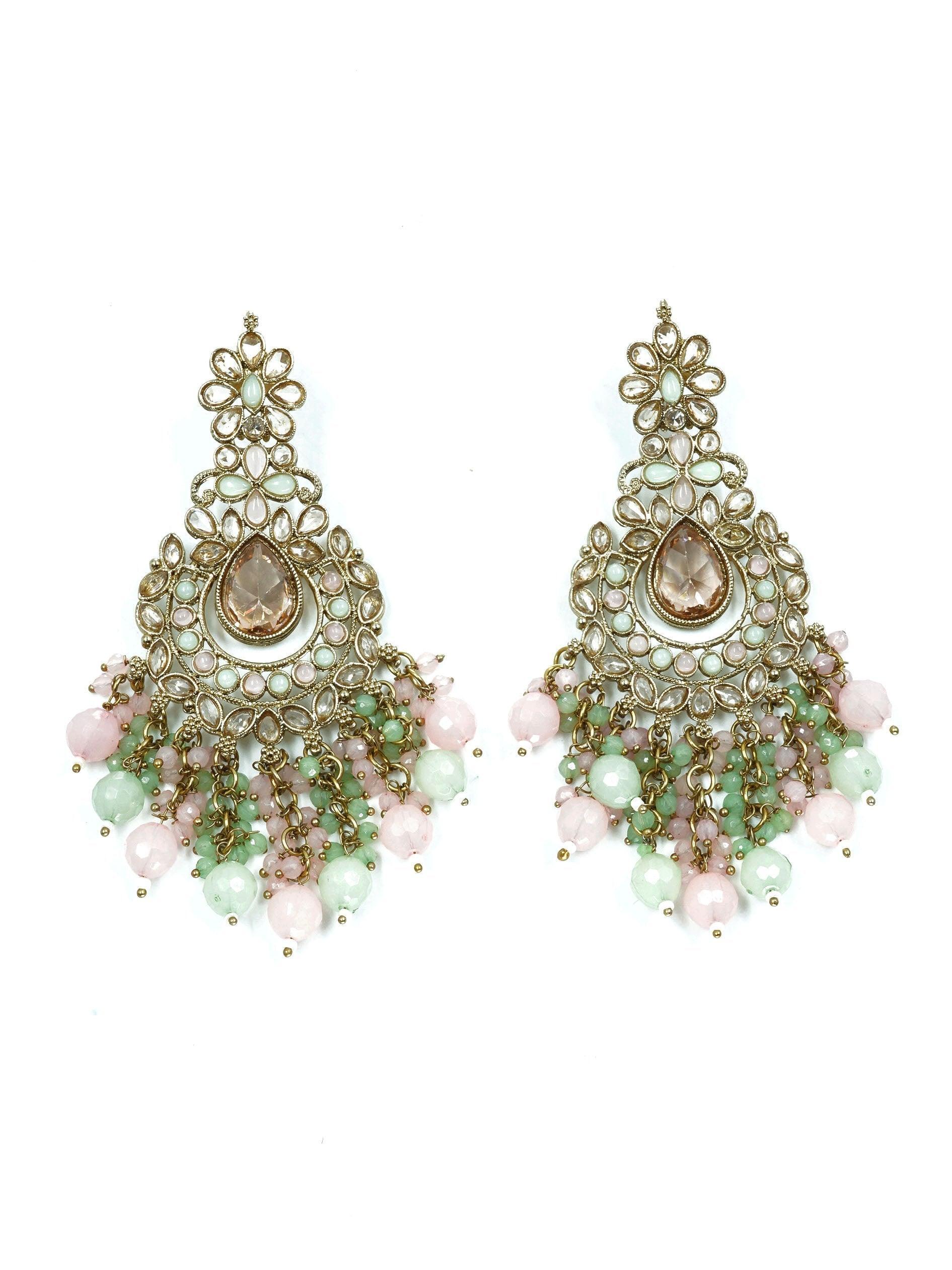 Gold plated chandbali Earrings Jhumka with Kundan - Griiham