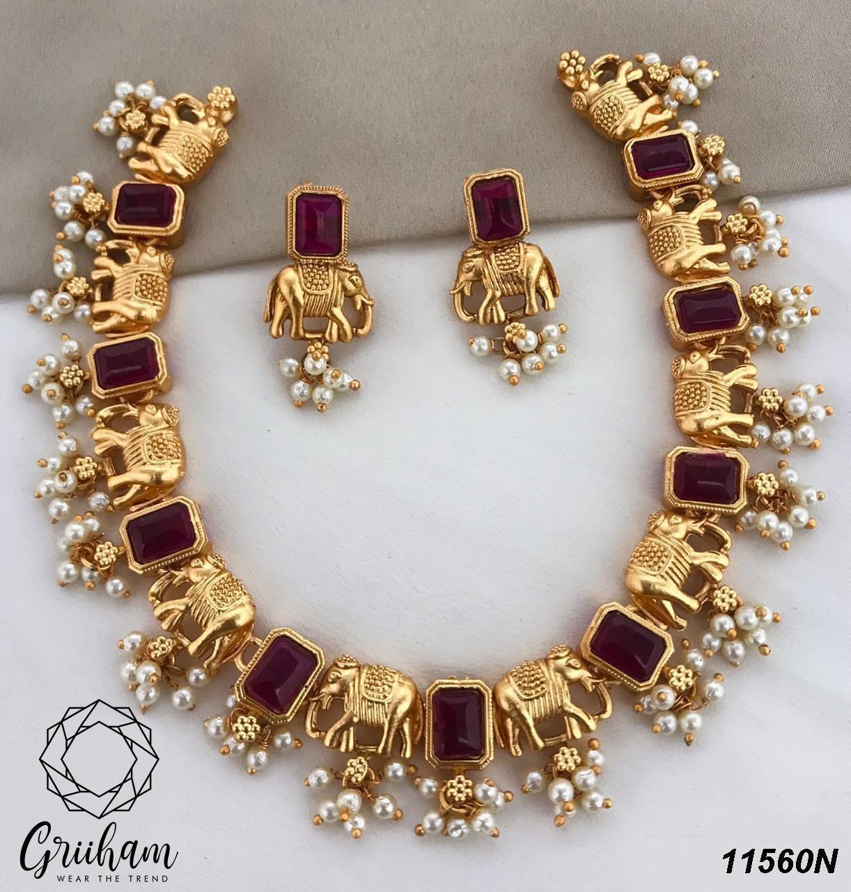 Gold plated designer Necklace with pearls antique Necklace 11563N - Griiham