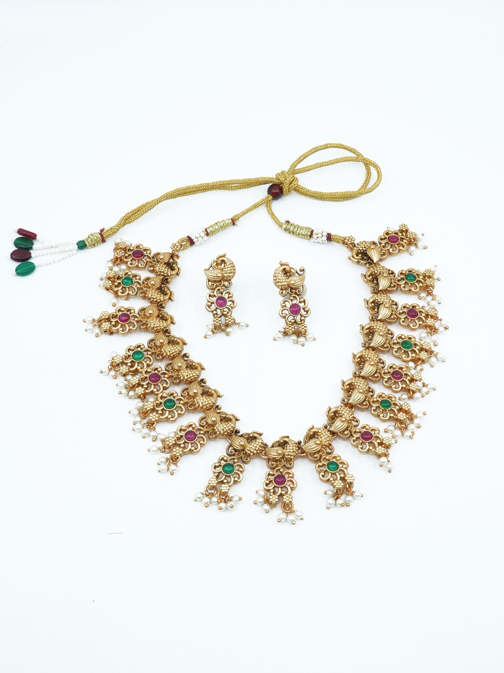 Gold plated designer Necklace with pearls antique Necklace - Griiham