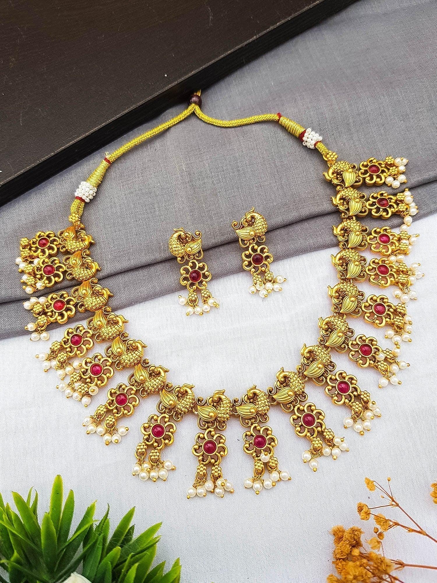 Gold plated designer Necklace with pearls antique Necklace - Griiham