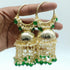 Gold plated pearl and green stone studded hangings Earring Jhumka - Griiham