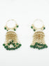 Gold plated pearl and green stone studded hangings Earring Jhumka - Griiham