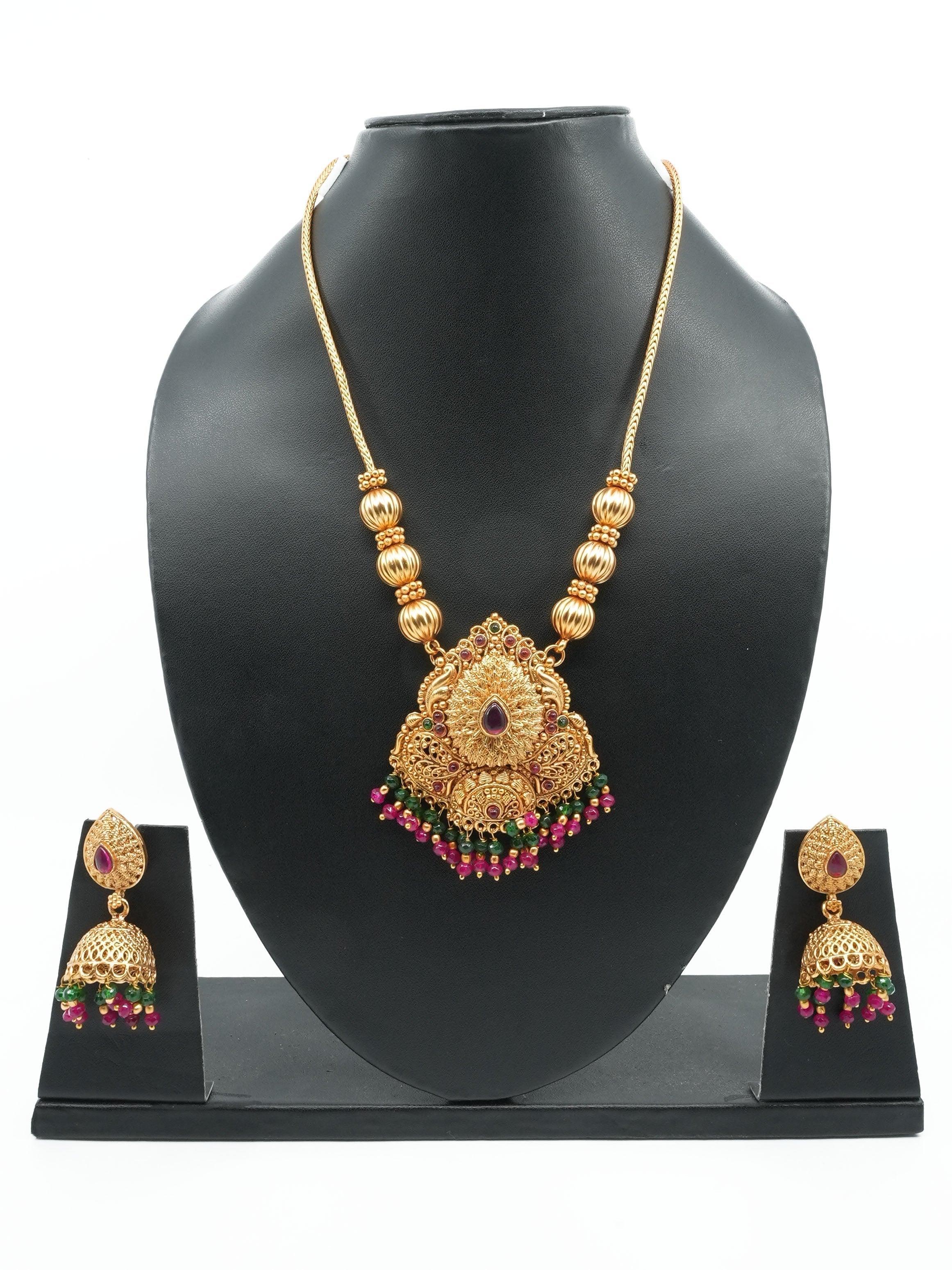 Gold plating Black Laxmi Pendant Set - Griiham