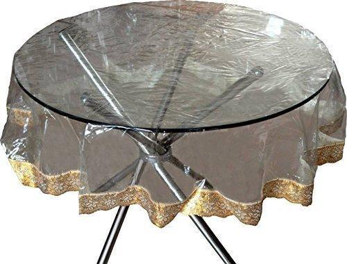 Griiham 4 Seater Transparent Round Table Cover with Assorted Coloured Heavy Lace GoldBorder Size 60 inches 9Q-1GWH-JC2Q