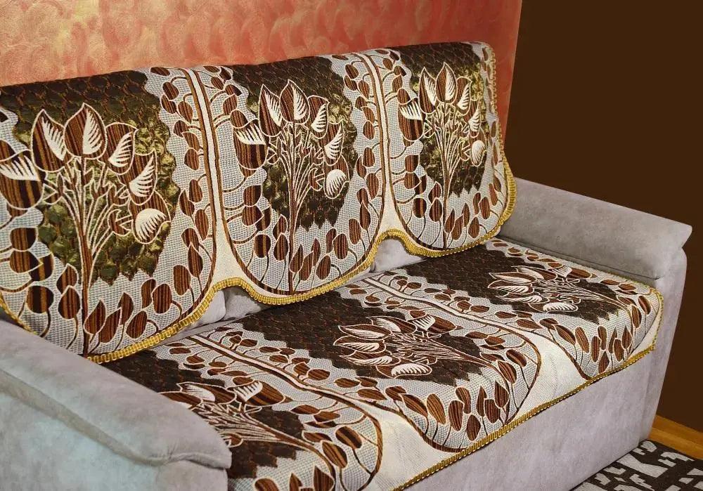 Griiham Sofa Cover Unique Floral Design Maroon - (3+1+1) 90% Cotton 10% Polyster AT07