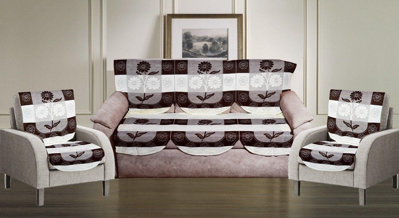 Griiham's Polycotton Slip Resistant 5 Seater Sofa Cover Contemporary Prints -10 Uncut Pieces Ideal for Any Sofa (Brown and Cream)