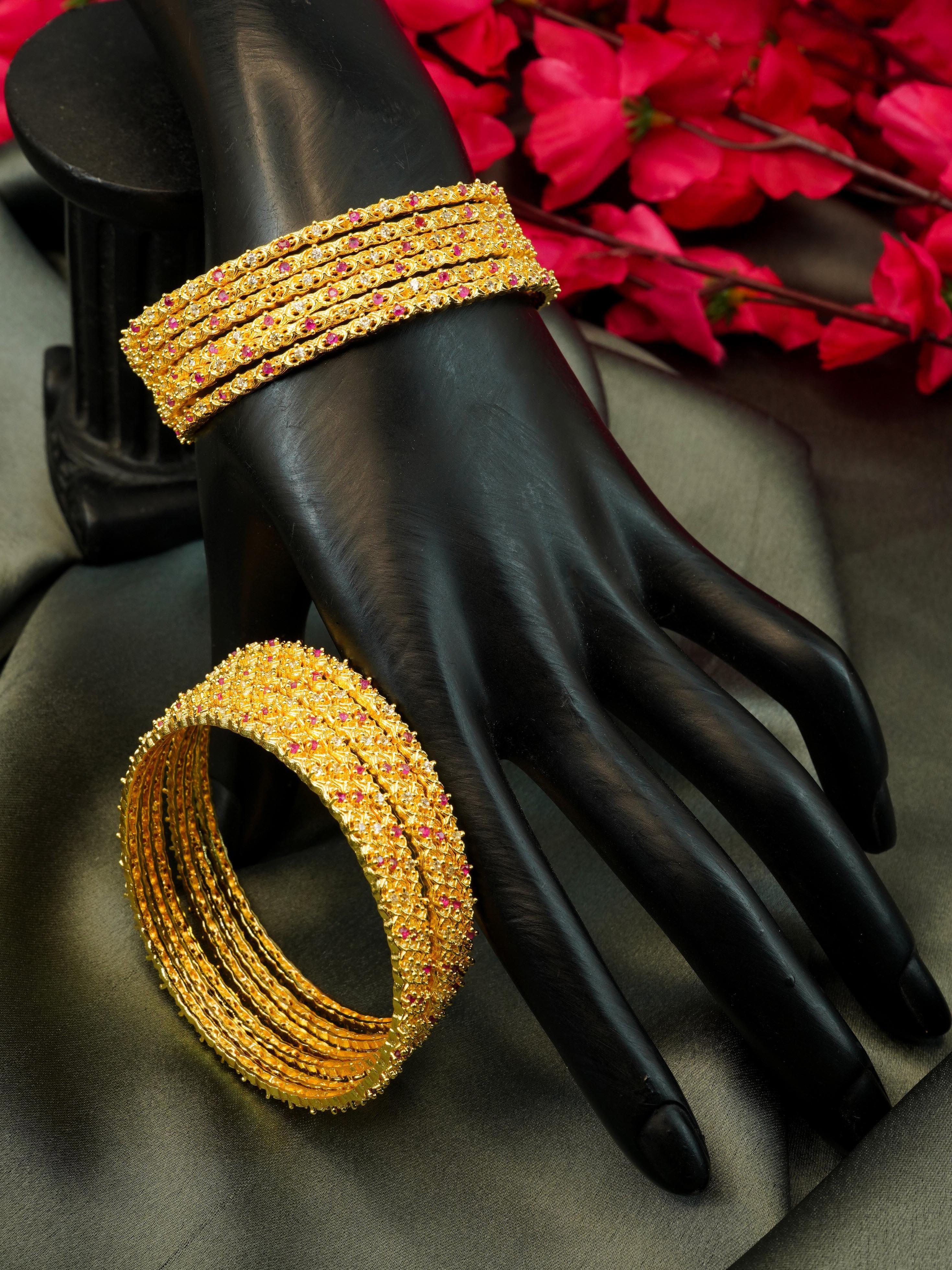 Guaranteed Gold Plated Bangles Set of 12 bangles with Red white cz stones 10320A - Griiham