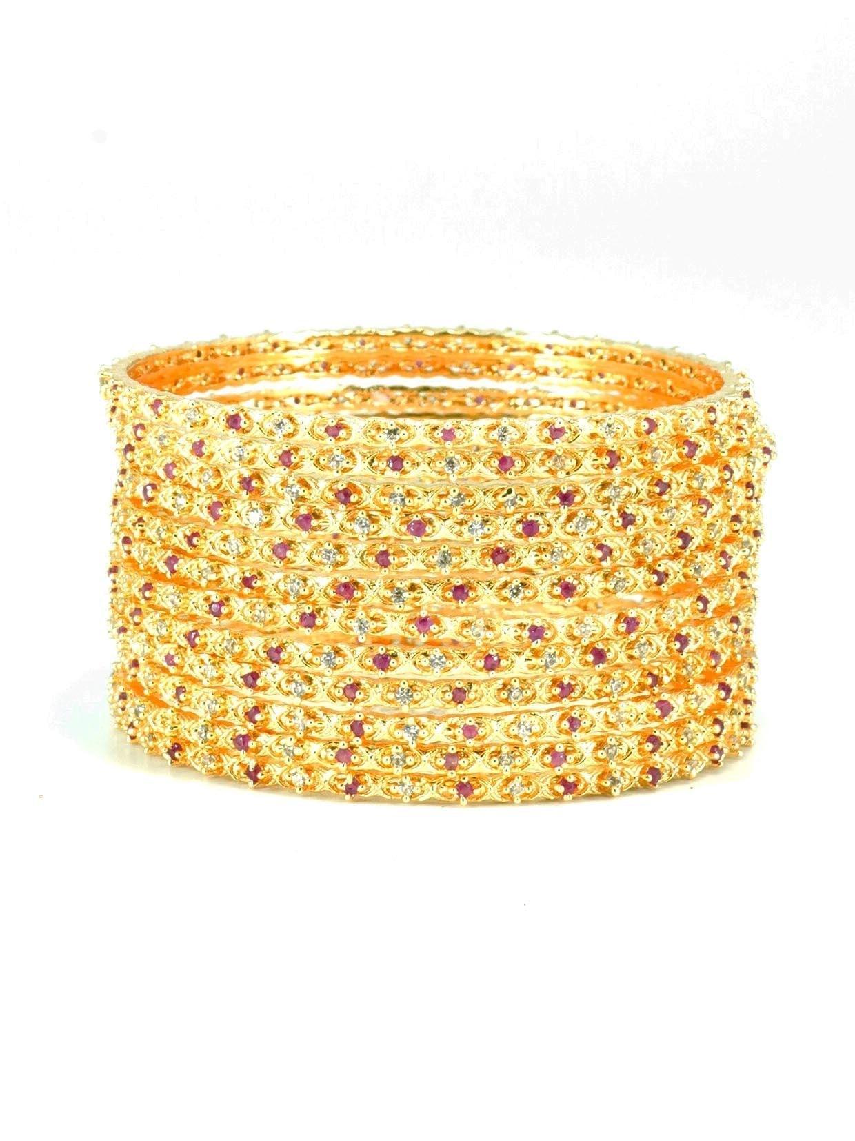 Guaranteed Gold Plated Bangles Set of 12 bangles with Red white cz stones 10320A - Griiham