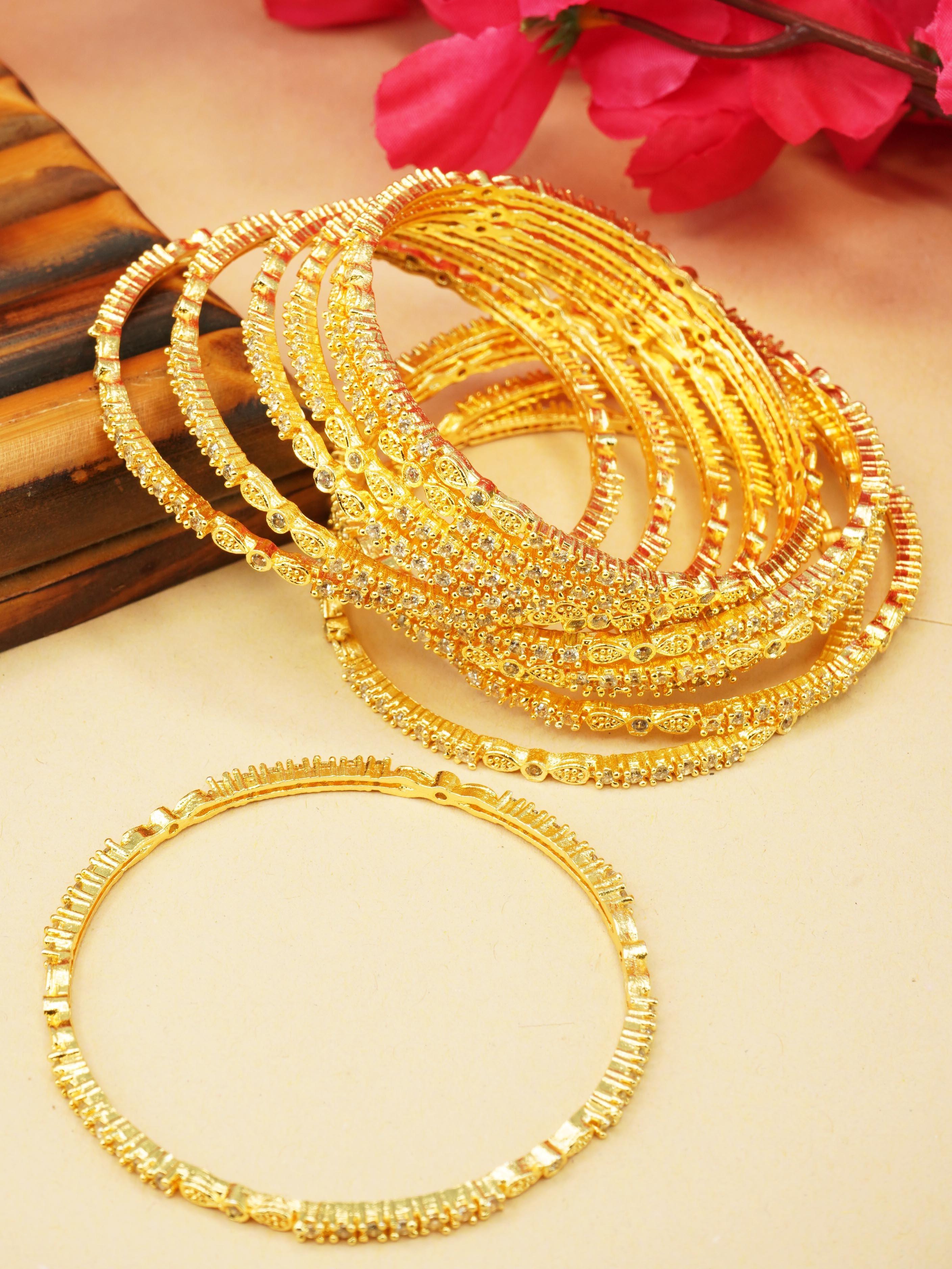 Guaranteed Gold Plated Bangles Set of 12 bangles with white cz stones 10323A - Griiham