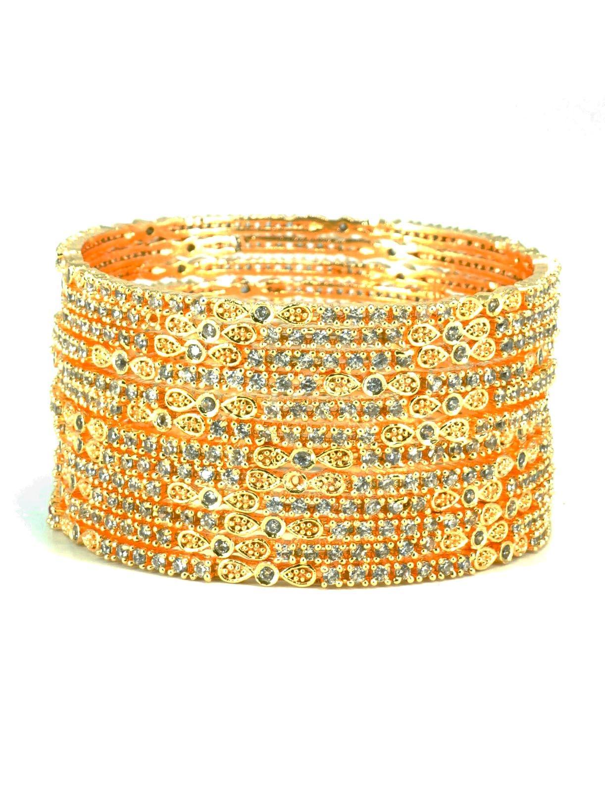 Guaranteed Gold Plated Bangles Set of 12 bangles with white cz stones 10323A - Griiham