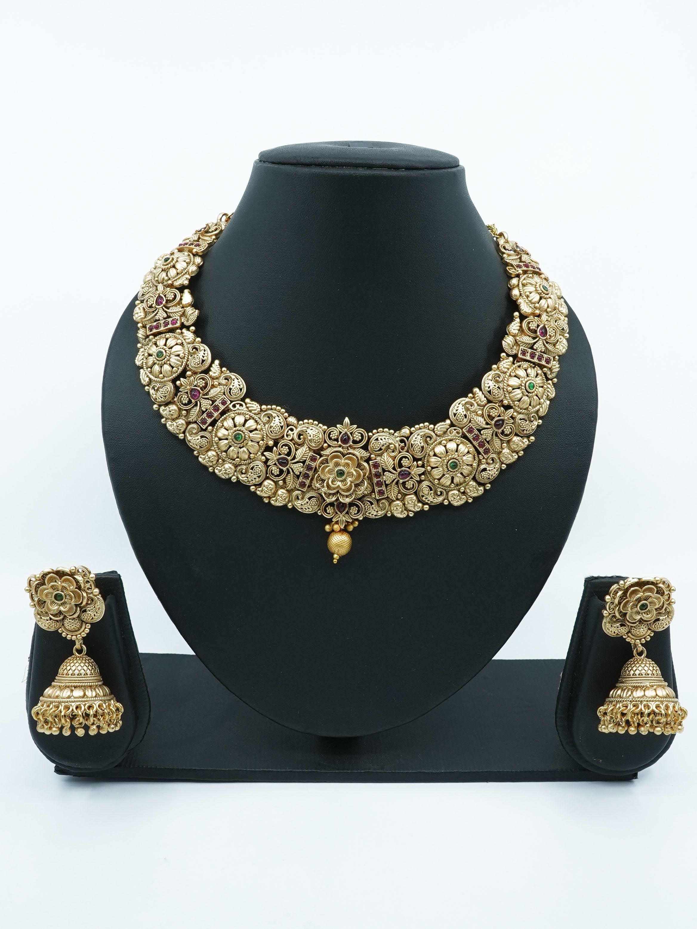 High Premium Gold plated designer Necklace with Multicolor antique Necklace 11629N - Griiham