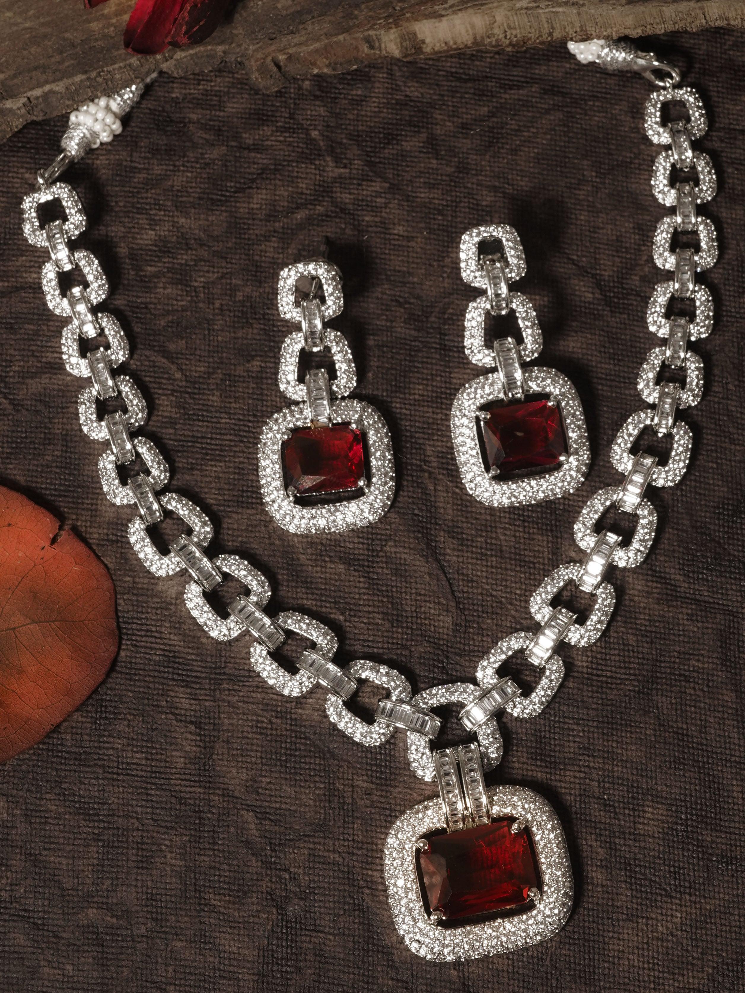 High Premium antique Gold plated designer Necklace with cz stone 12099N - Griiham