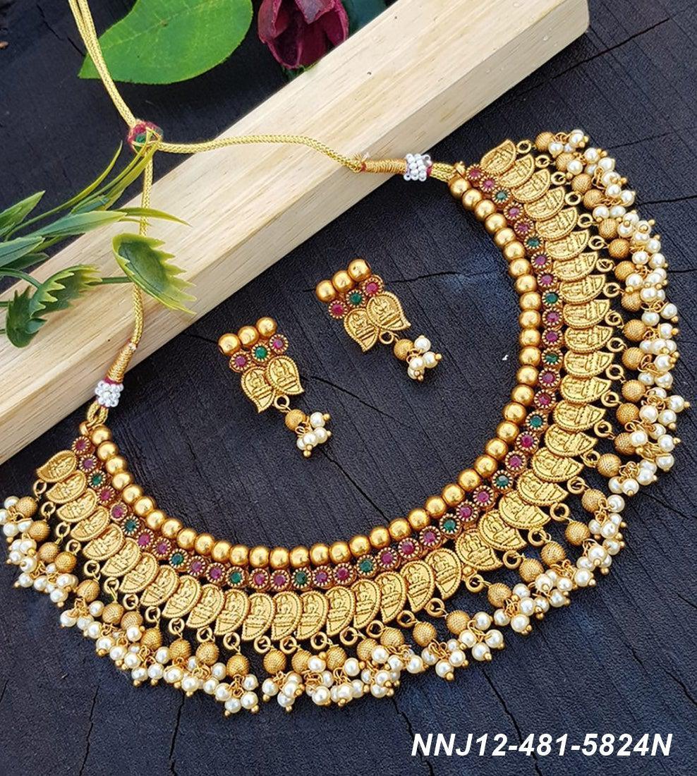 High quality Ruby Emerald stone Designer short Kasu Necklace set