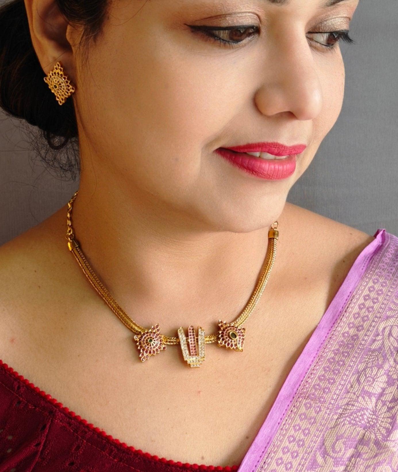 Gold Plated Temple Design short necklace