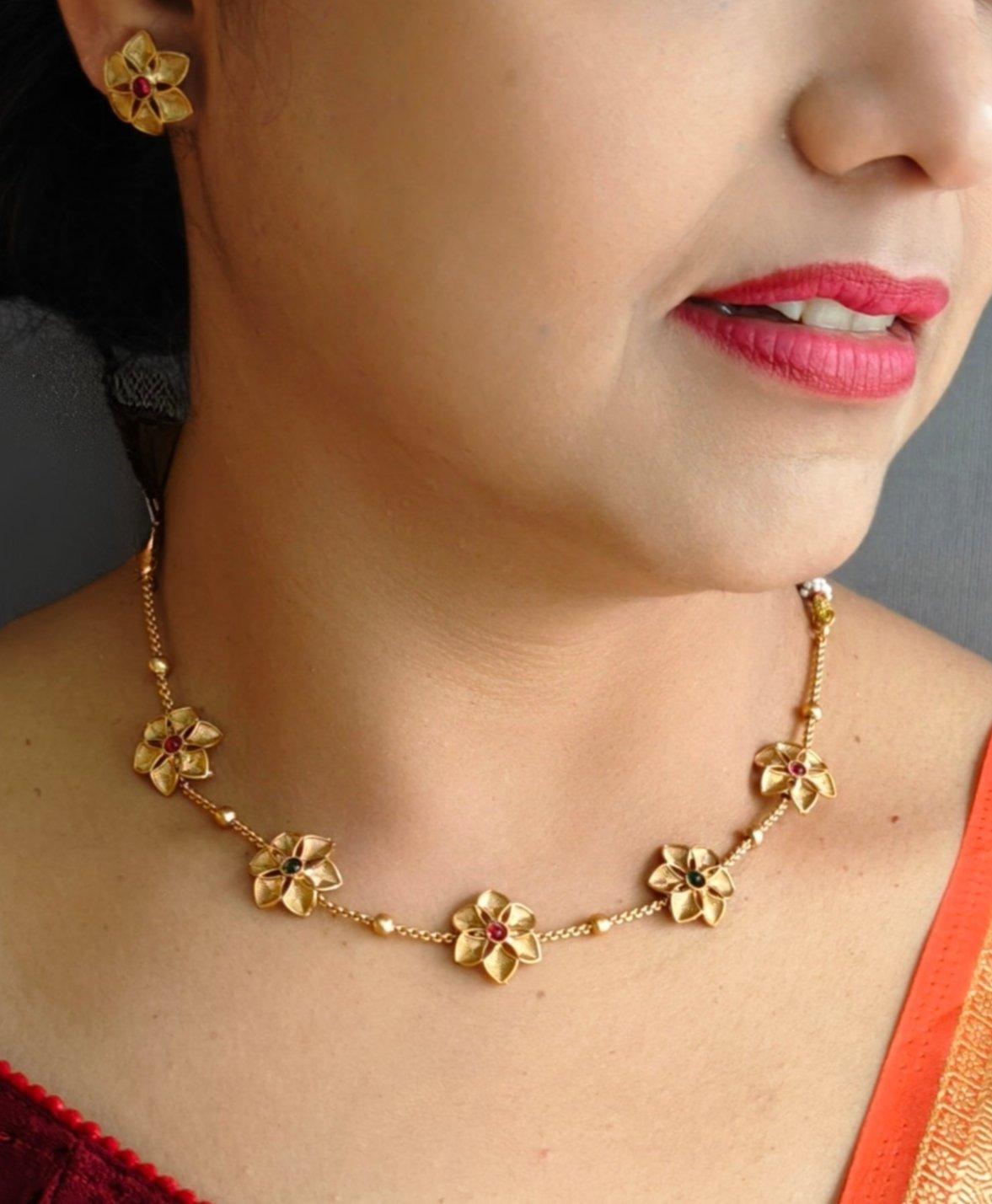 Gold Plated short floral Necklace Set