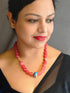 Square Natural Pink African Jade Stone with Tanjore Beads Mala Necklace Necklace Set