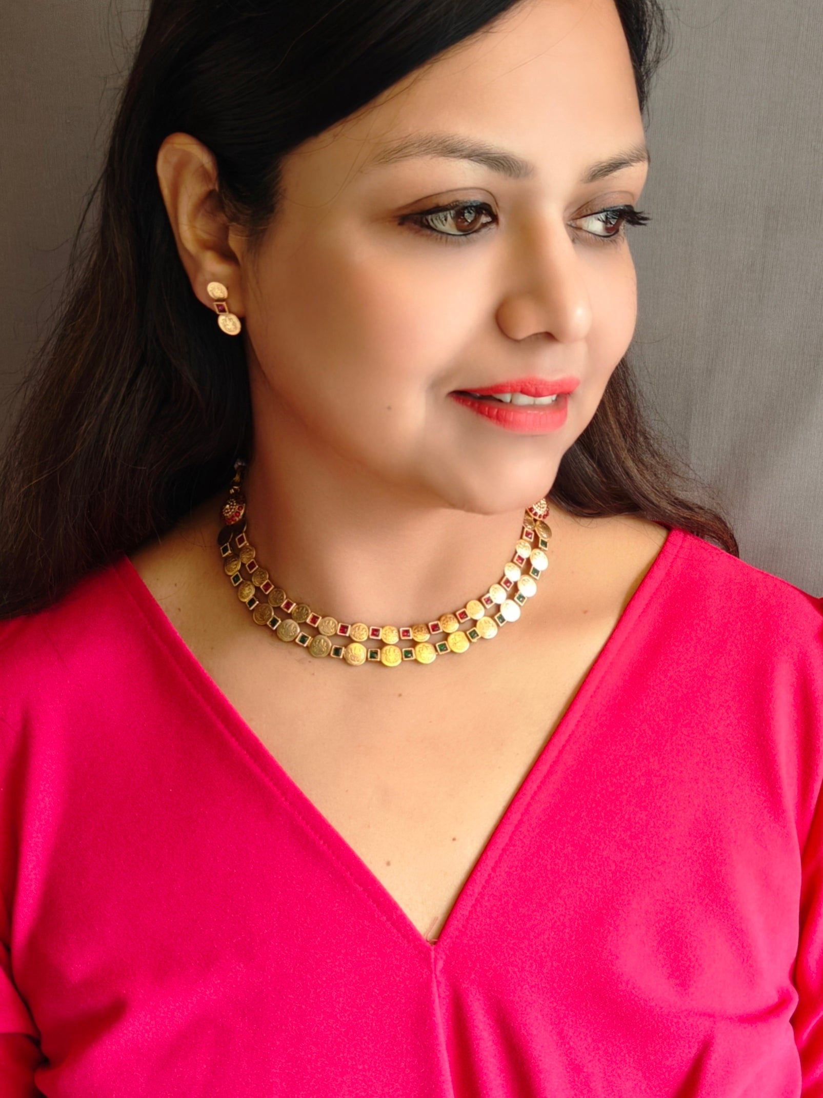 Premium Gold Finish Coin Laxmi Necklace Set