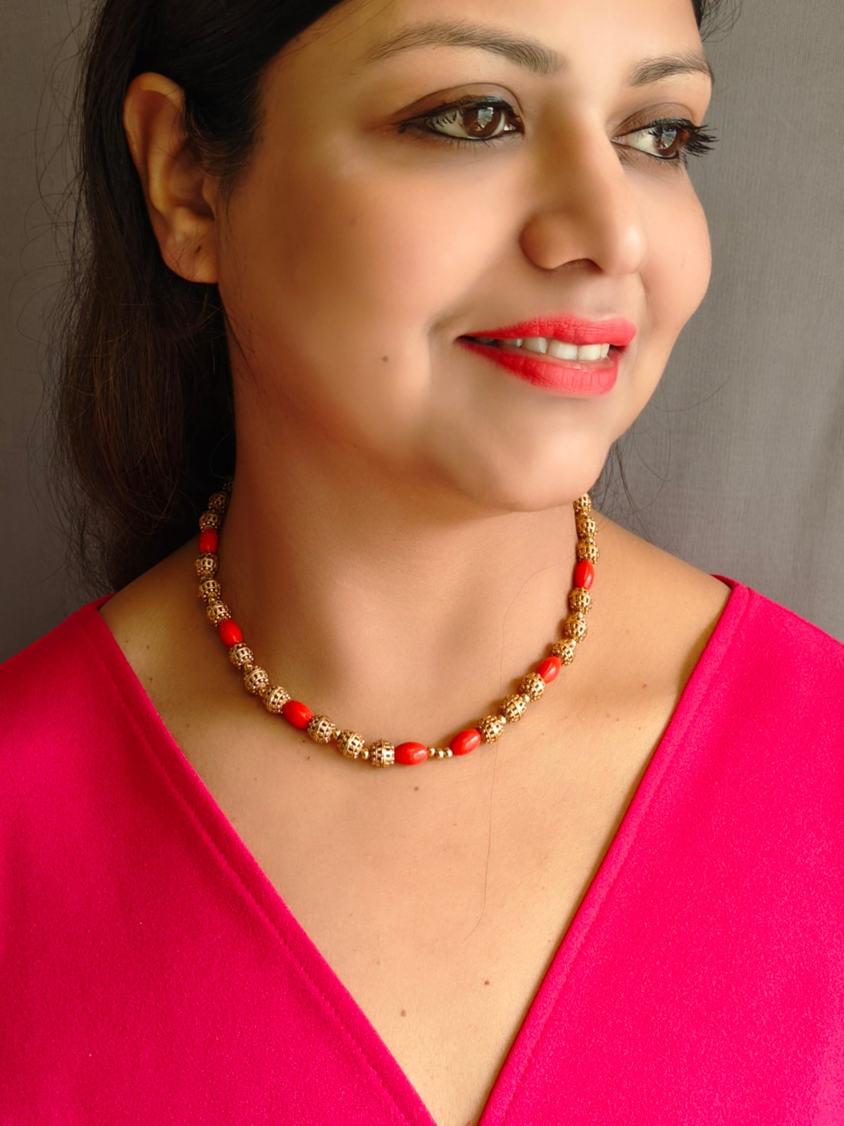 Premium Gold Plated Necklace Set in Coral